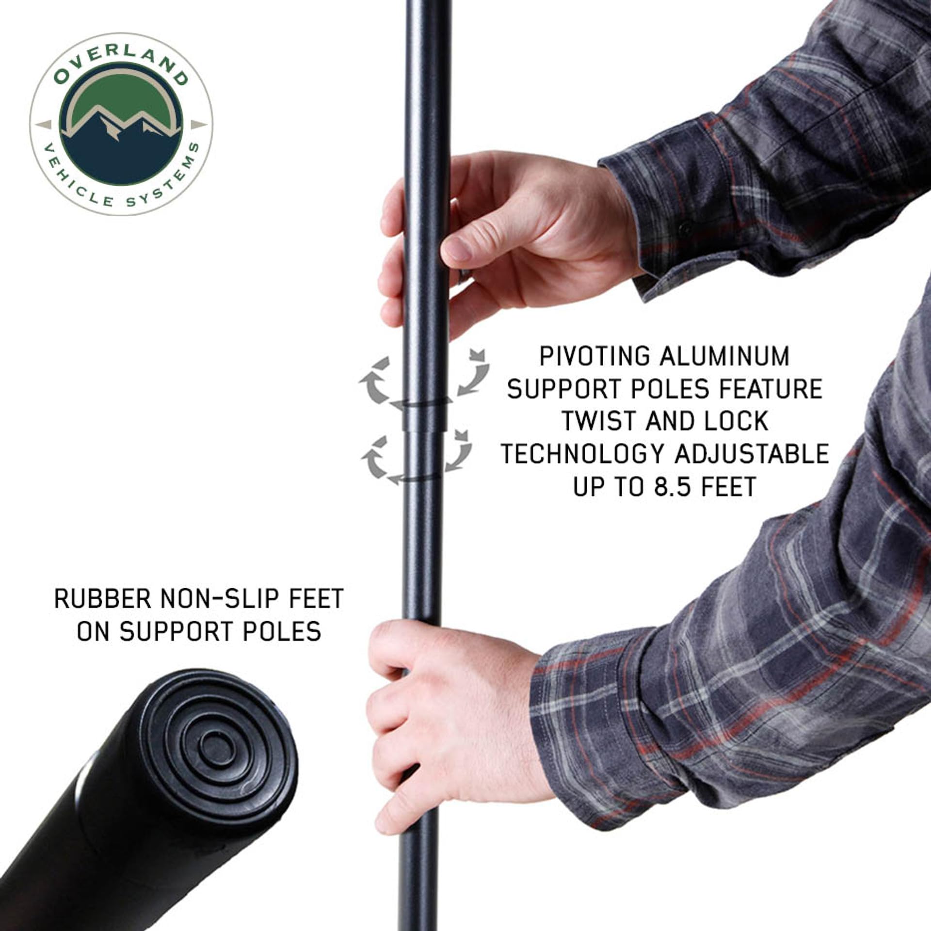 XD Nomadic 270 LTE - Overland Vehicle Systems Awning w/Lights, Black Body, Black Trim W/Black Travel Cover, Passenger Side