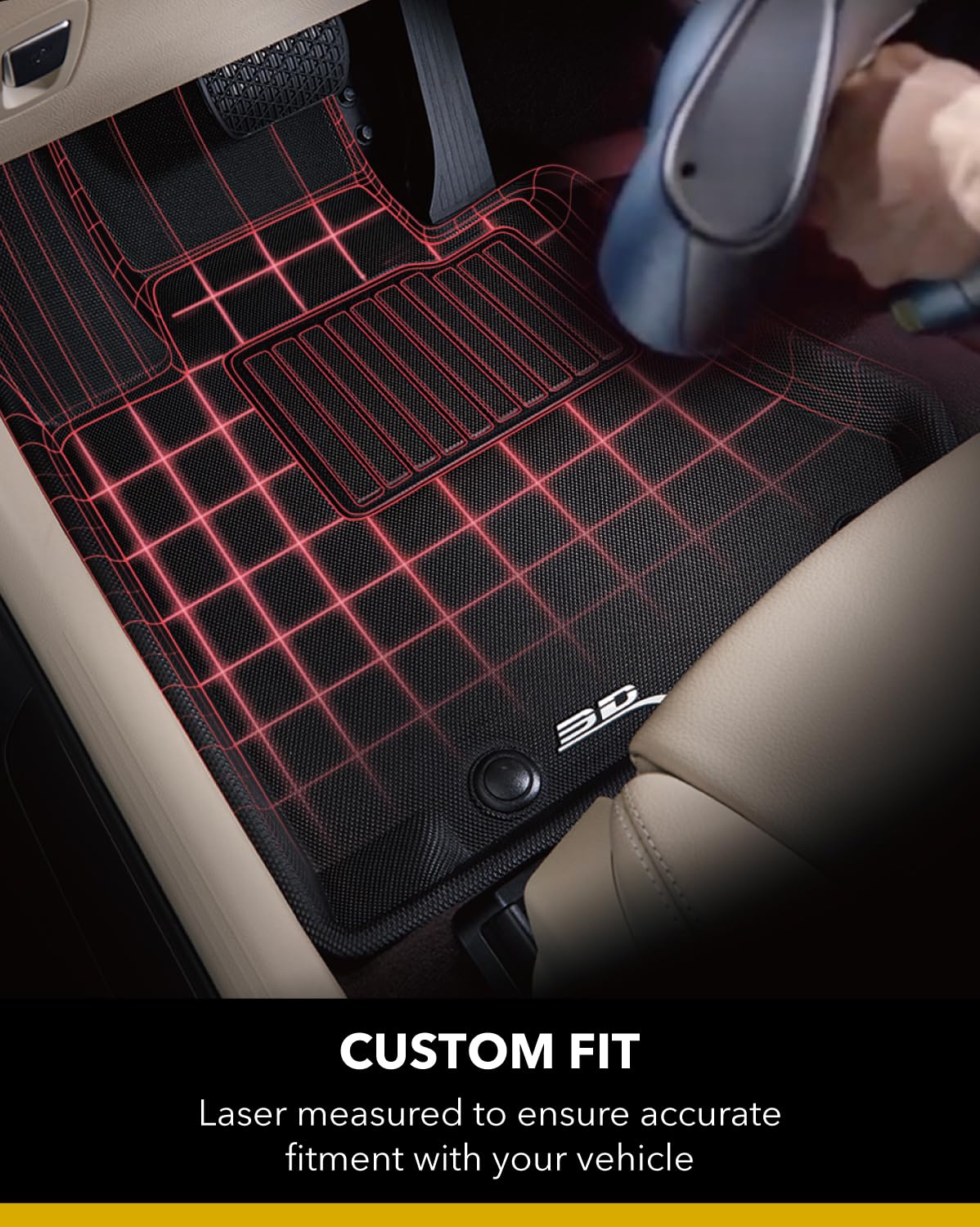 MAXpider 3D Custom Fit Kagu Floor Mat (Black) Compatible with GMC Sierra 1500 Crew Cab 2019-2026 / 2500HD/3500HD Crew Cab 2020-2026 (w/ Bucket Seats, Rear Carpeted Underseat Storage) - Full Set
