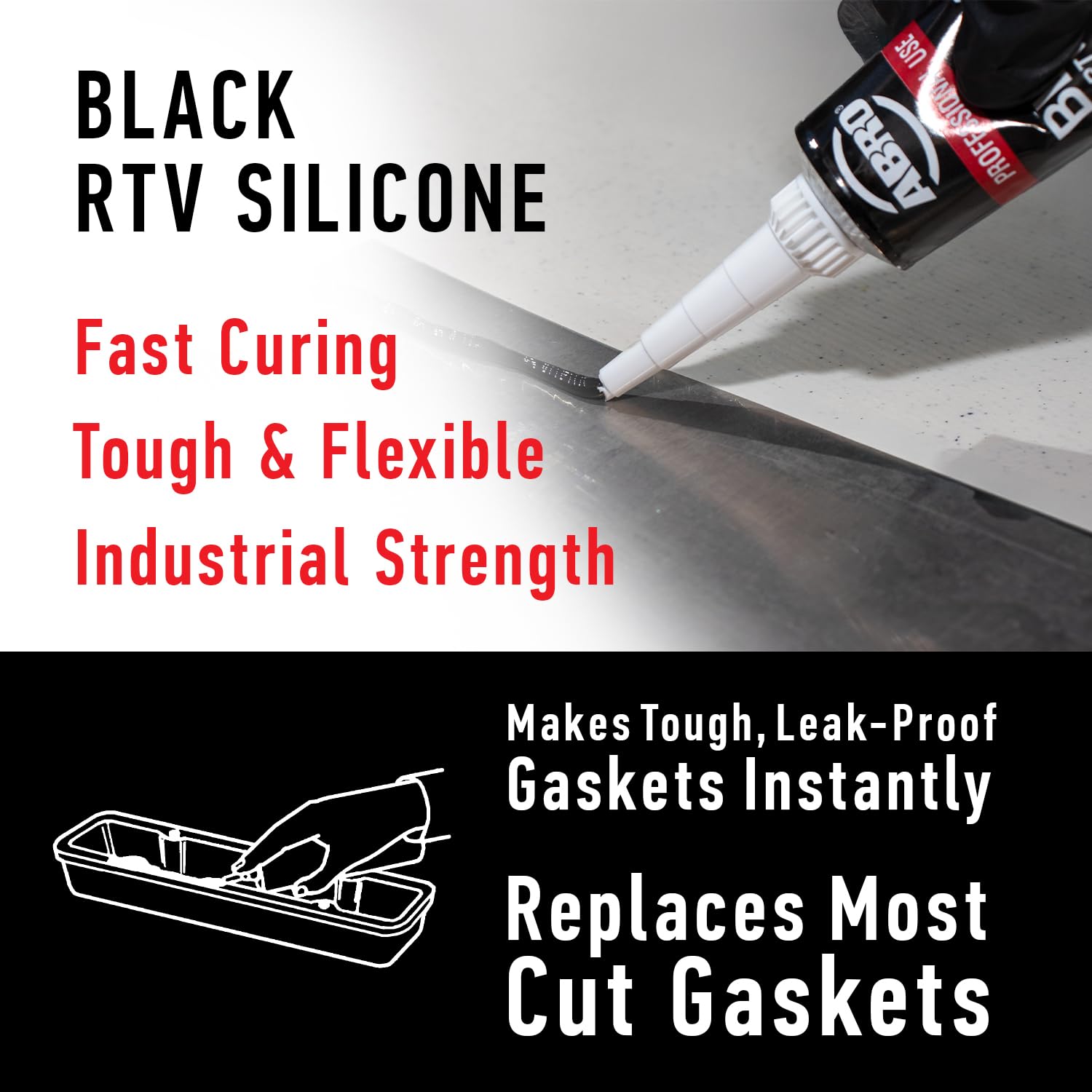 RTV Silicone Sealant and Gasket Maker ABRO: Up to 500 Degree F Heat, High Temp Silicone Sealant, 3 oz/85g Tube - Black