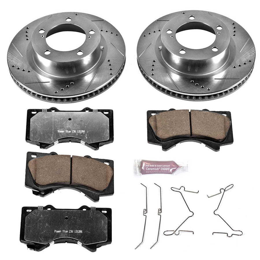 Power Stop Front Brake Kit For Lexus LX570 2008 2009 2010 2011 2013 2014 2015 - Truck & Tow Carbon Fiber Ceramic Brake Pads & Drilled and Slotted Rotors Replacement, K4696-36