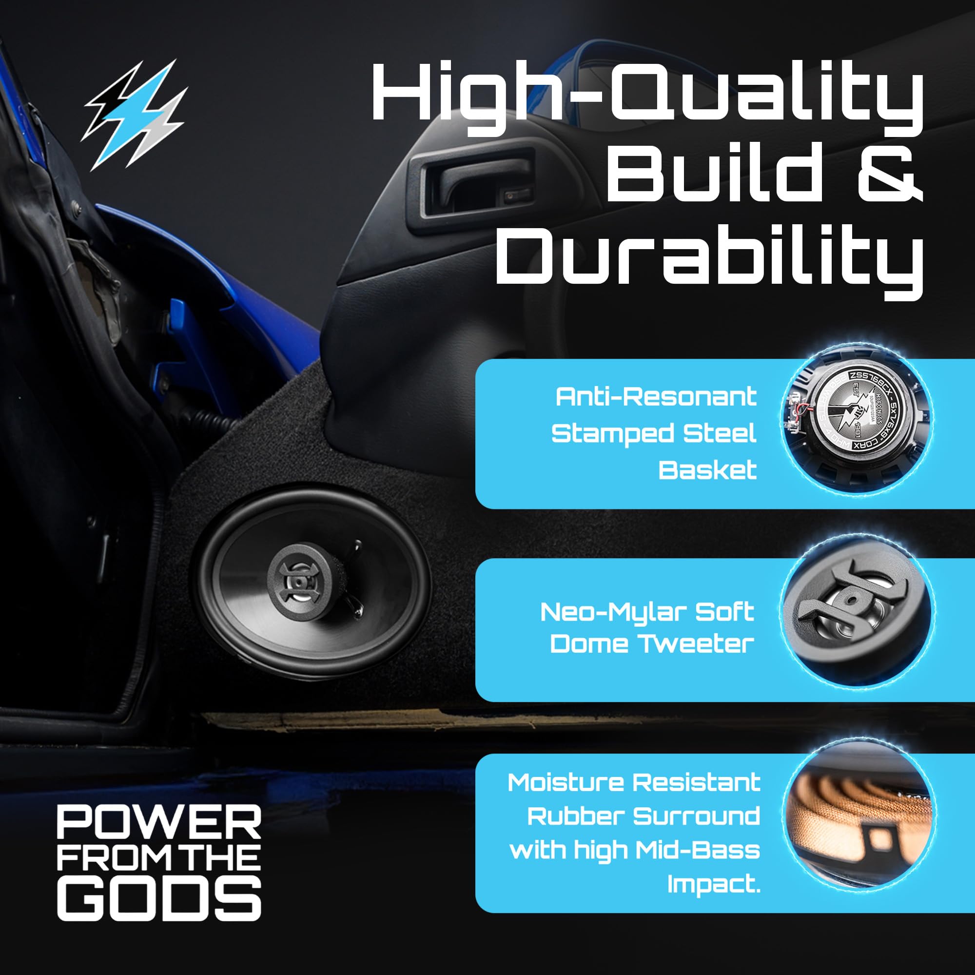 Hifonics ZS5768CX Zeus 5x7/6x8" 2 Way 250W Car Audio Coaxial Speakers with Mylar Dome Tweeter and Alpha Cellulose Poly Woofers, Pair