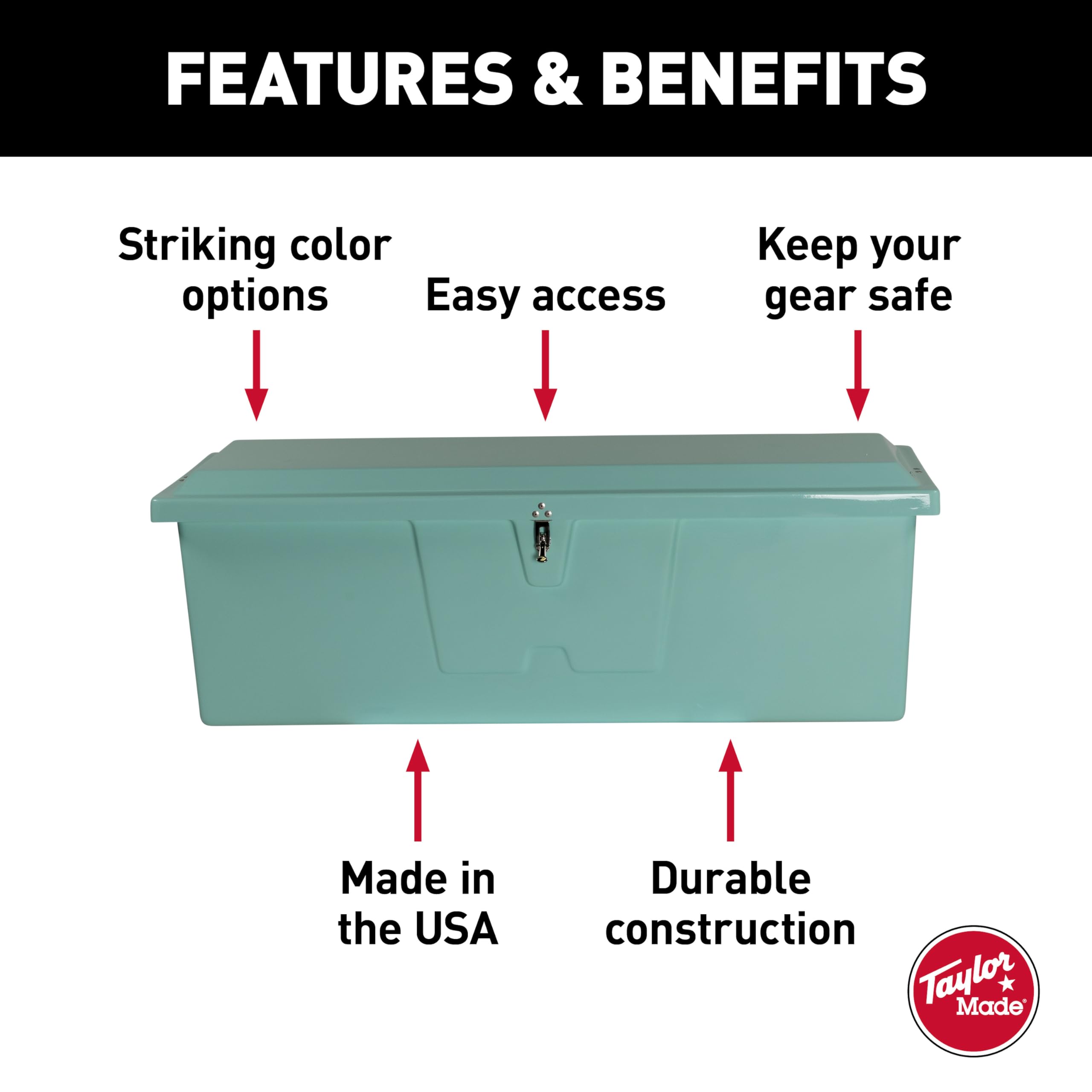 Taylor Made Standard Stow N’ Go Fiberglass Dock Box, Medium (24"H X 72"W X 23"D), Seafoam Green, Smooth Interior Finish, Lockable Latch, Stainless-Steel Hardware - 83552SF