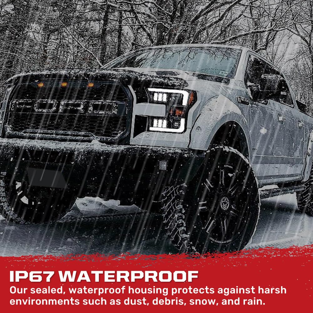 RECON - Projector Headlights Fits Ford 15-17 F150 Truck (Replaces Factory Halogen Headlights Only) with Ultra Bright White OLED DRL Smoked & Clear Lens Style