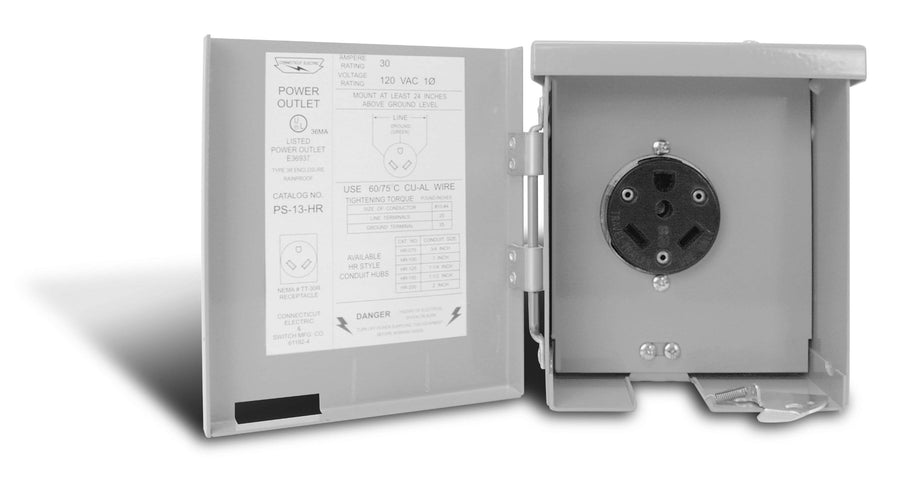 Connecticut Electric CESMPS13HR Ps-13-Hr Connecticut Weatherproof Power Outlet Panel, 120 V, 30 A, Nema Tt-30R, 3R, Grey