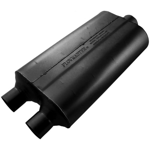 Flowmaster Super 50 Series Muffler Chambered – Dual In 2.25”/ 3.00” Center Out – Moderate Sound – 16-Gauge Aluminized Steel – Full-Size Trucks, SUVs, and Tow Vehicles (524553)