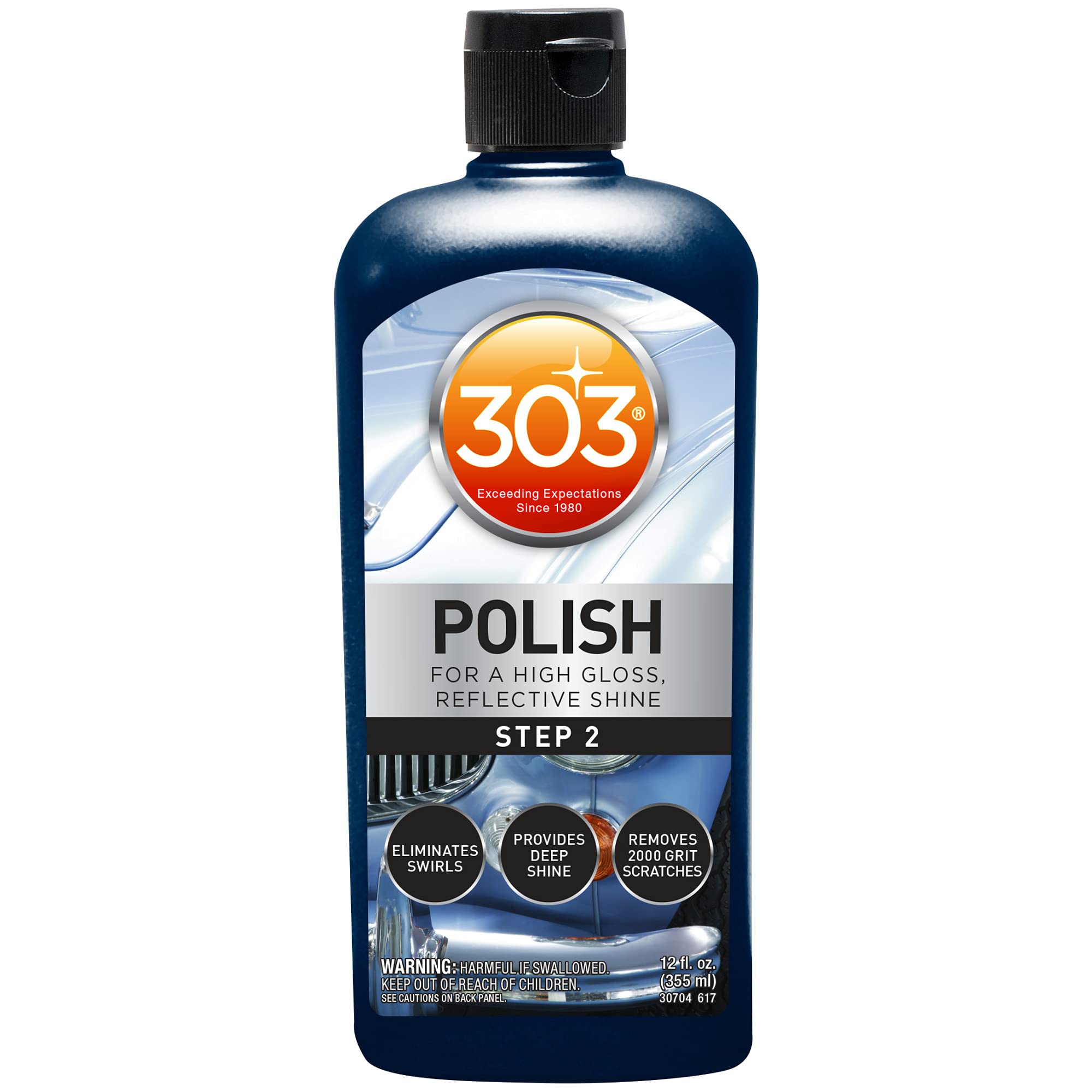 303 Polish - Eliminates Swirls for High Gloss, Reflective Shine - Provides Deep Shine to Paint - Removes 2000 Grit Scratches (Step 2), 12 fl. oz. (30704)