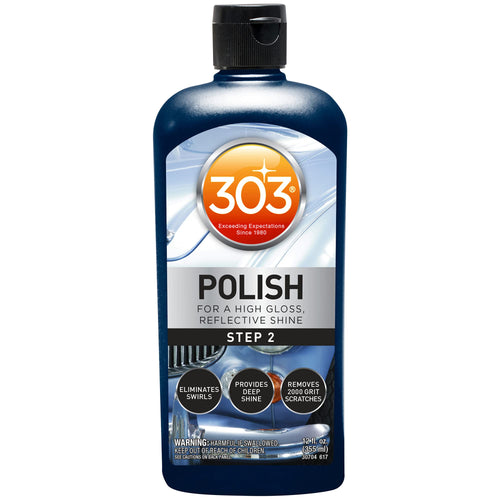 303 Polish - Eliminates Swirls for High Gloss, Reflective Shine - Provides Deep Shine to Paint - Removes 2000 Grit Scratches (Step 2), 12 fl. oz. (30704)