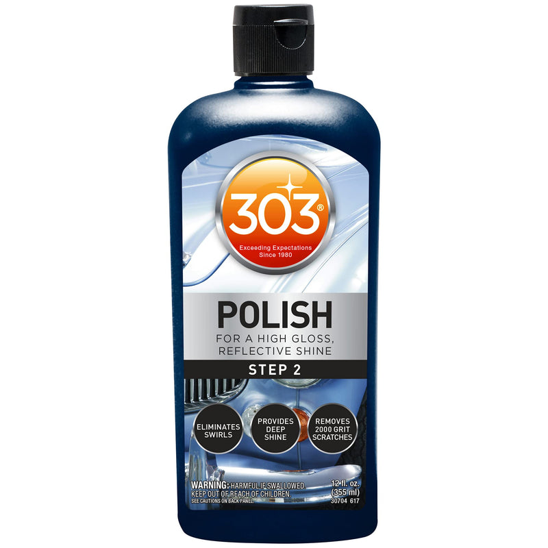 303 Polish - Eliminates Swirls for High Gloss, Reflective Shine - Provides Deep Shine to Paint - Removes 2000 Grit Scratches (Step 2), 12 fl. oz. (30704)