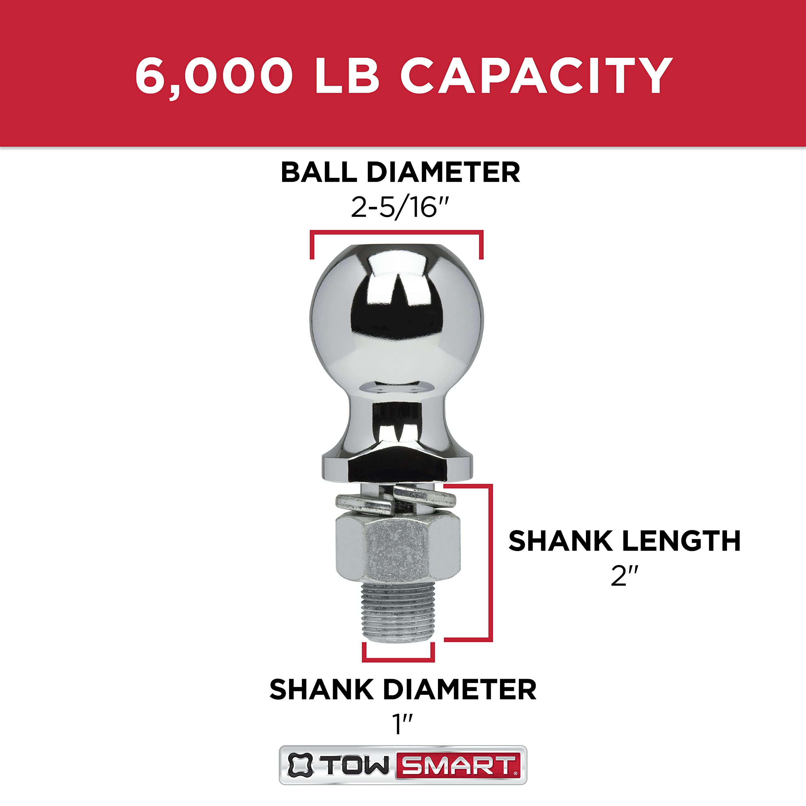 2-5/16 in. Ball Diameter, Class 4 6,000 lb. Chrome Trailer Hitch Ball, 1 in. Shank Diameter, 2 in. Shank Length