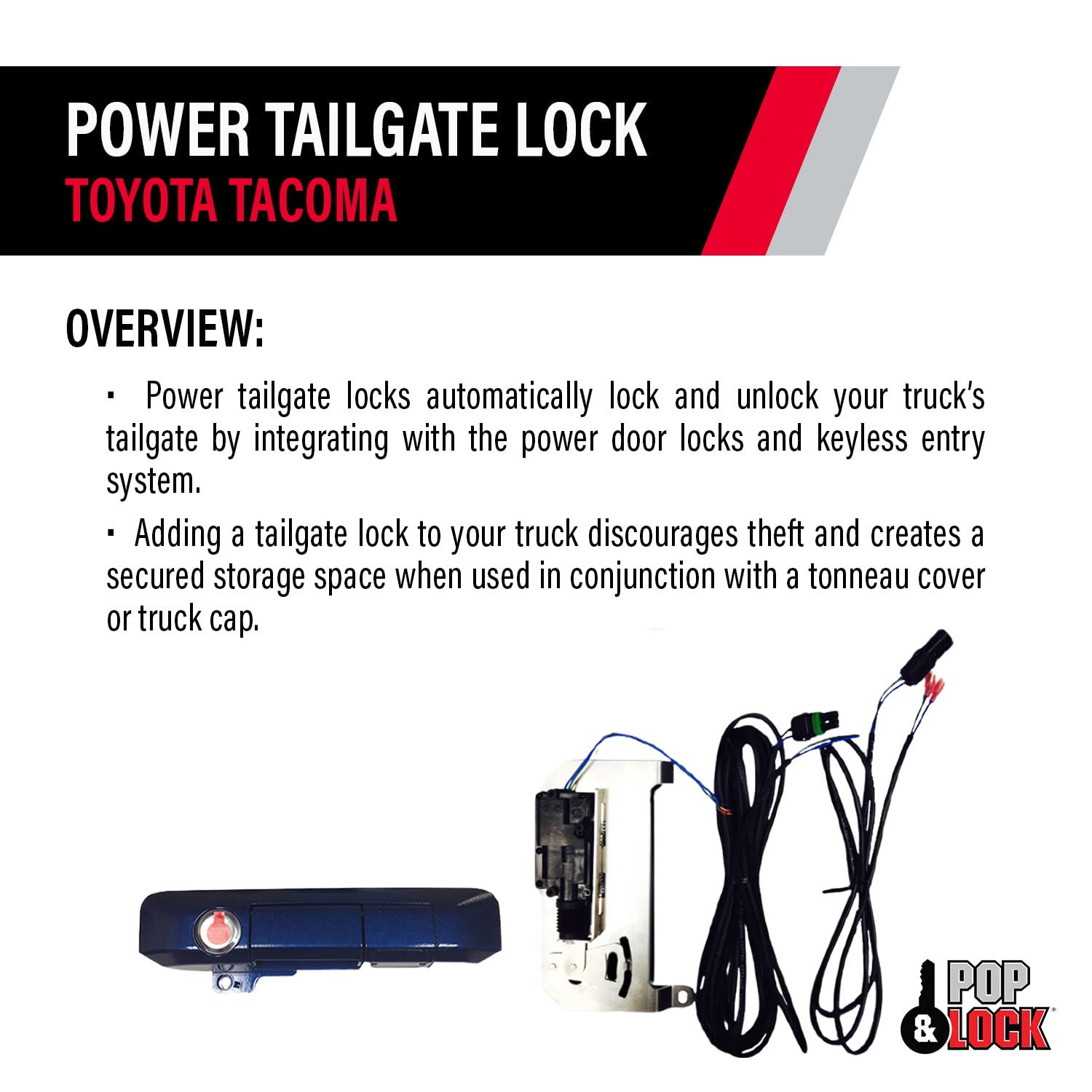 Pop & Lock PL85412 Metallic Blue Ribbon Power Tailgate Lock with Bolt Codeable Technology for Toyota Tacoma (Smart Lock Combo)