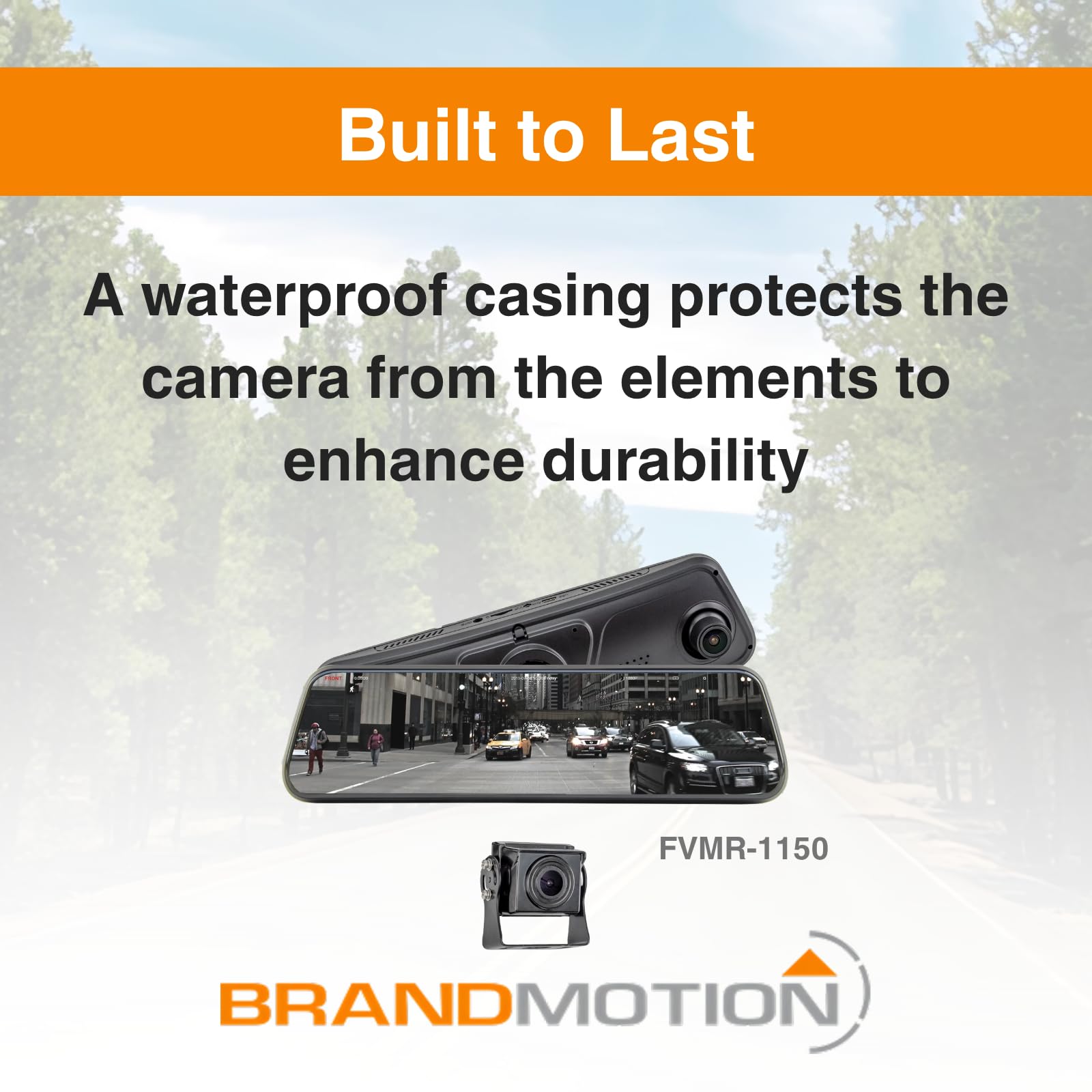 Heavy Duty Brandmotion FVMR-1150 FullVUE Mirror Vision Camera System | Full Touchscreen for Easy Adjustments | Anti-Glare Tempered Glass Screen | Automatic Brightness Adjustment | G-Shock Sensor