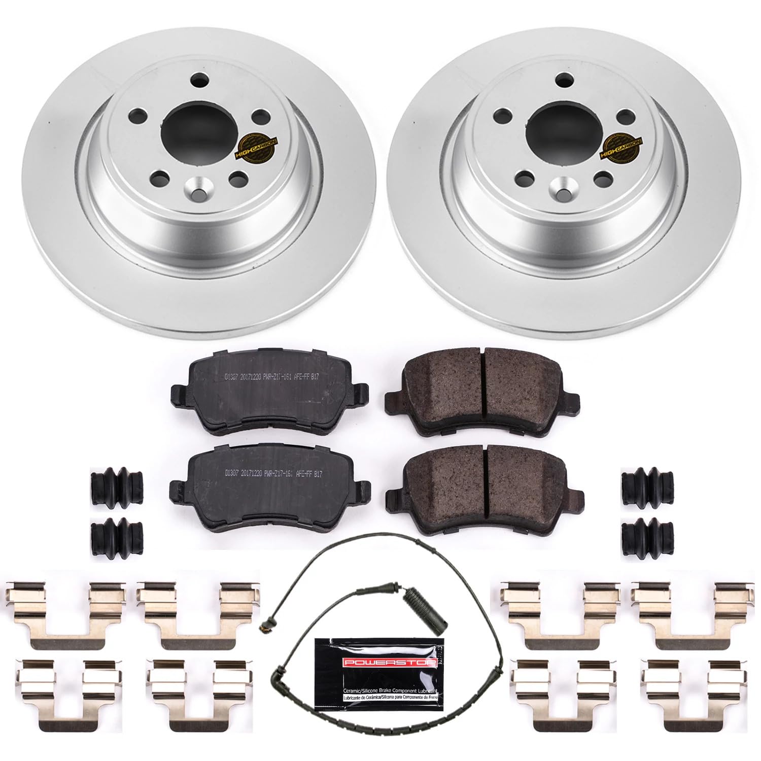 Coated Brake Rotor and Ceramic Brake Pads Power Stop CRK6293- Rear For Land Rover Range Rover Evoque 2012-2015 [Vehicle Specific]