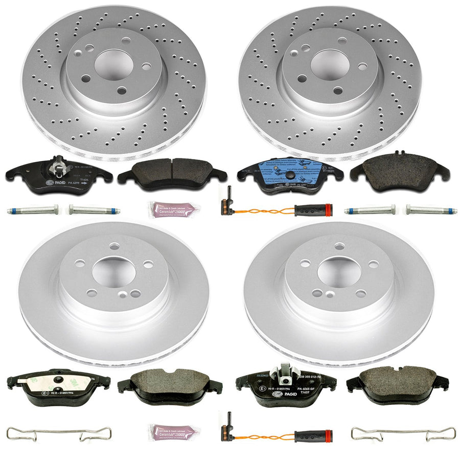 Power Stop Euro-Stop ESK5793 Brake Kit and 1 Front & 1 Rear Sensor Wires For Mercedes-Benz C300, C350, E350, E400 [Model Specific]