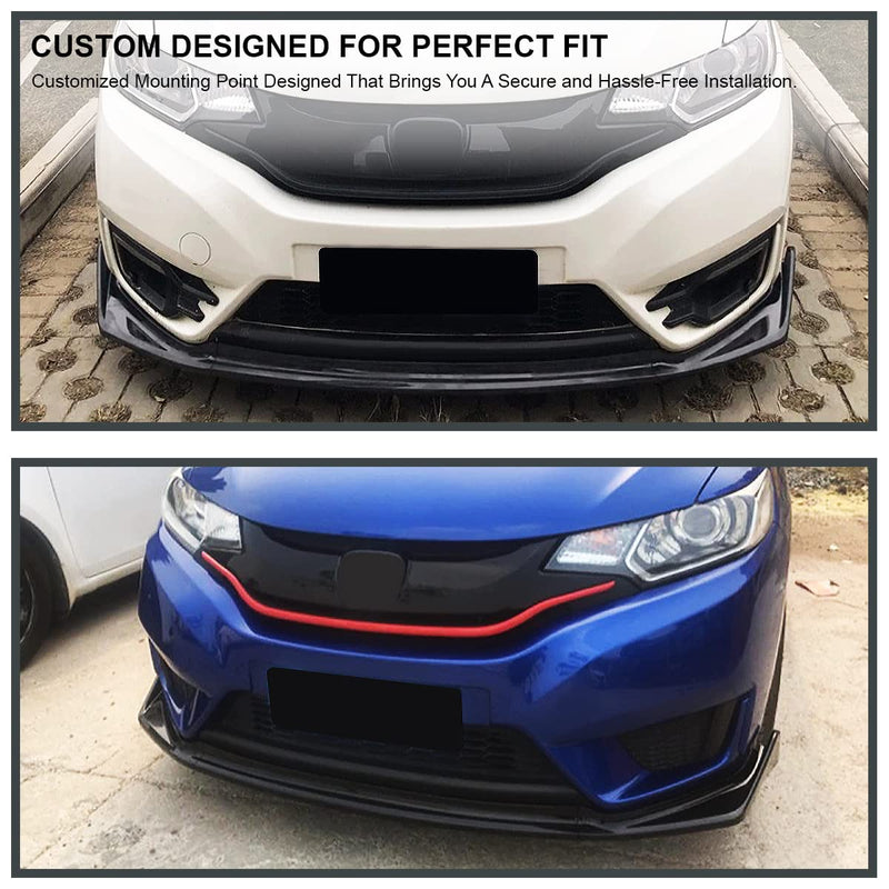 Glossy Black Spec-D Tuning Front Bumper Lip Spoiler Splitter 3PC Compatible with 2014-2017 Honda Fit