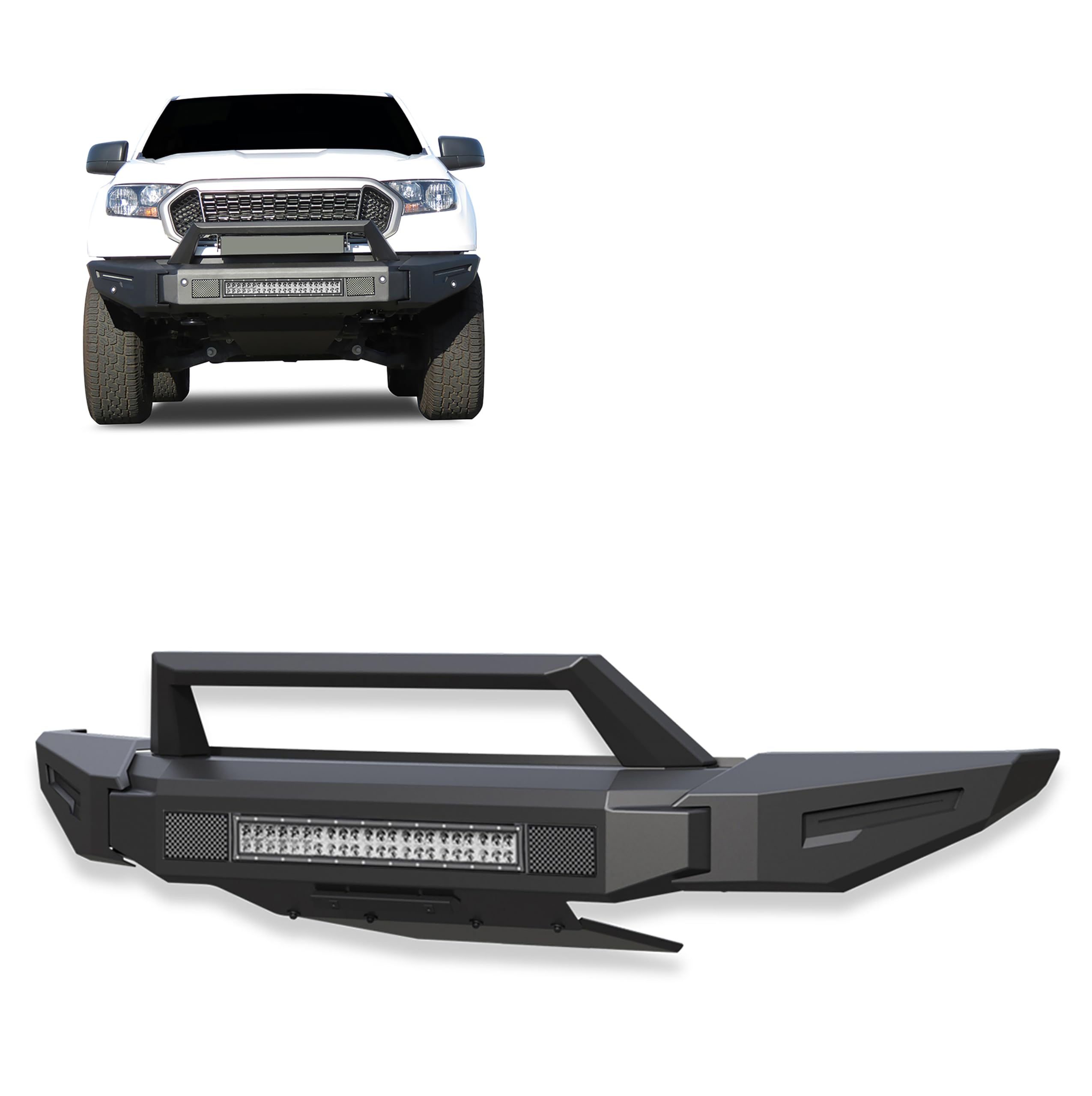 Modular Black Horse Armour II Heavy Duty Front Bumper Matte Black Compatible with 2019-2023 Ford Ranger-AFB-FR19-K1