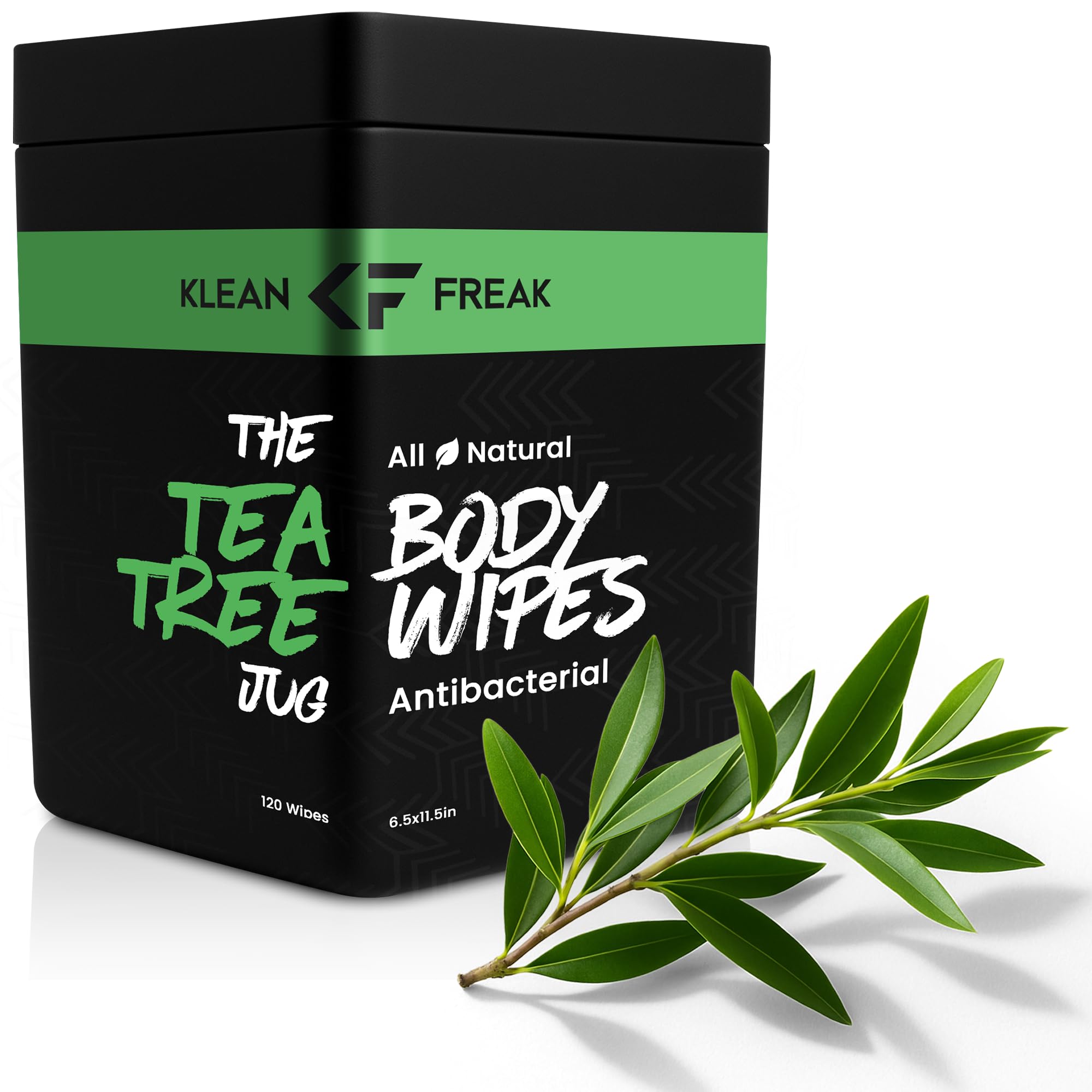 Klean Freak Body Wipes - Wipe Away Sweat and Odor for Face and Body, Large Textured, Travel, Gym, Camping and More, 120 Cnt Jug (Tea Tree)