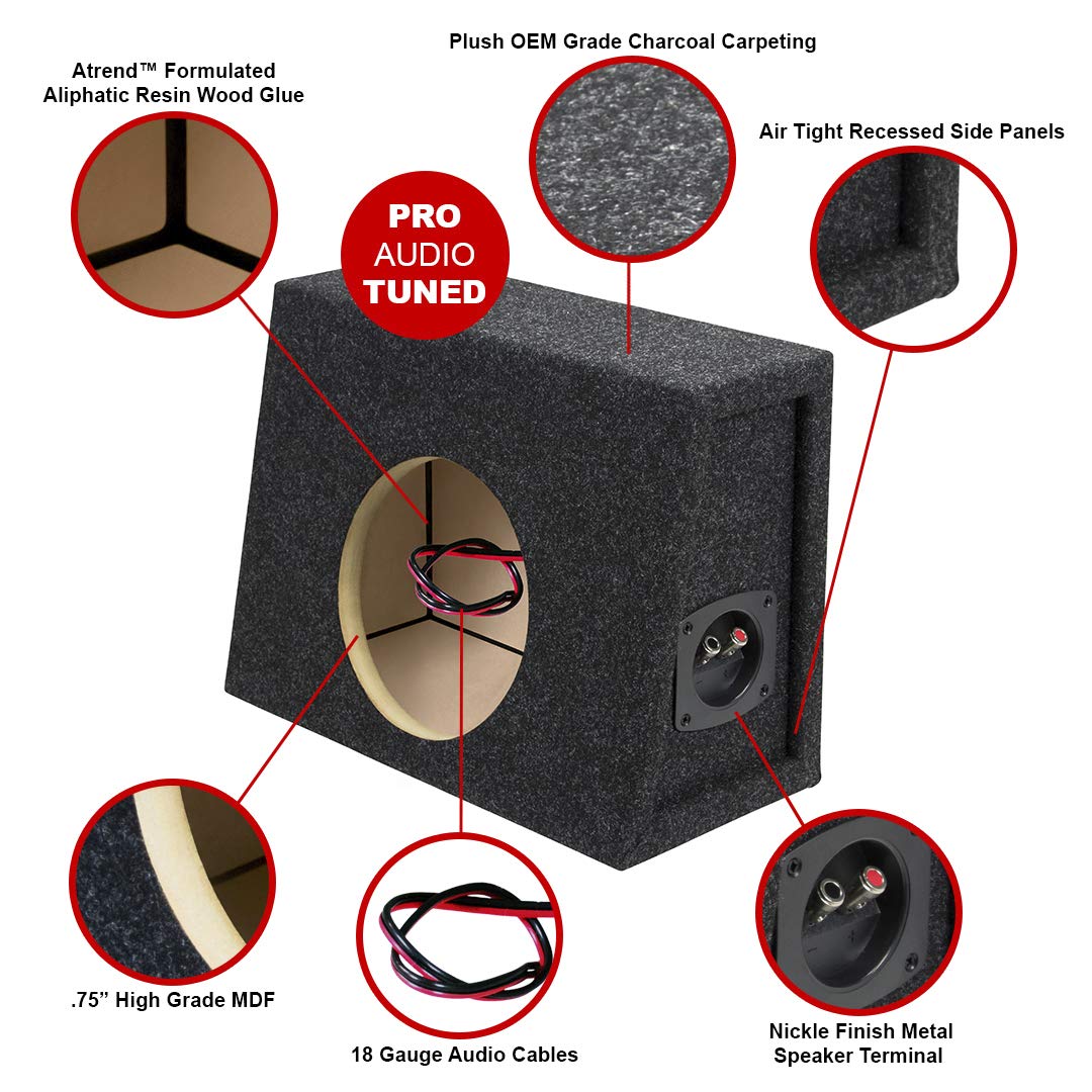 Atrend 8 inch Carpeted Single Truck Sealed Enclosure Car Subwoofer Speaker Box - Improves Audio Quality, Sound and Bass - High Grade MDF Construction with Nickel Finish Speaker Terminal - Black