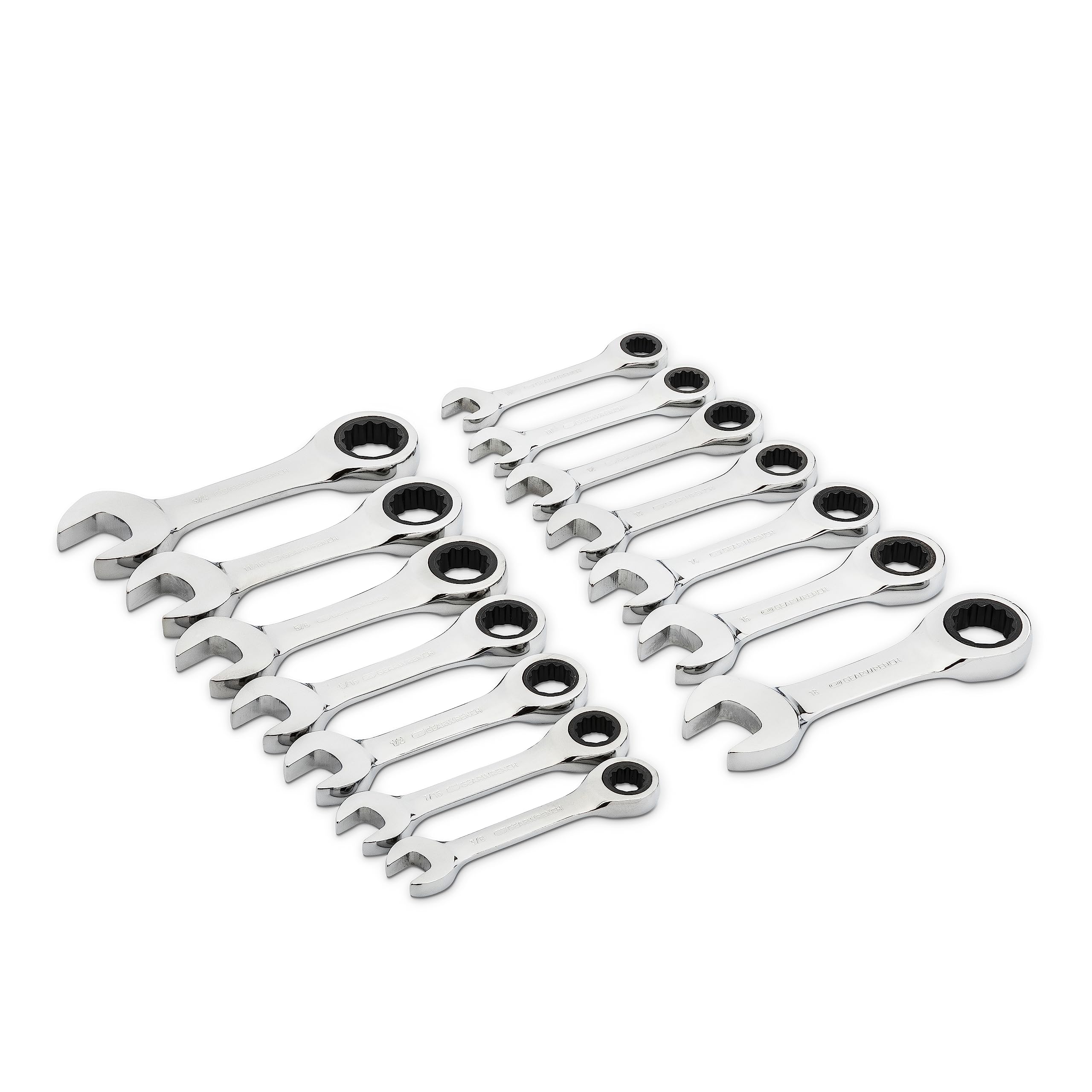 14 Pc. GEARWRENCH 12 Point Stubby Ratcheting SAE/Metric Combination Wrench Set - 85206