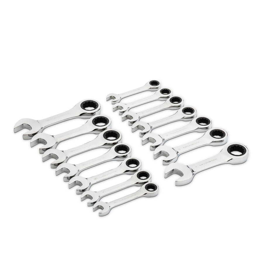 14 Pc. GEARWRENCH 12 Point Stubby Ratcheting SAE/Metric Combination Wrench Set - 85206