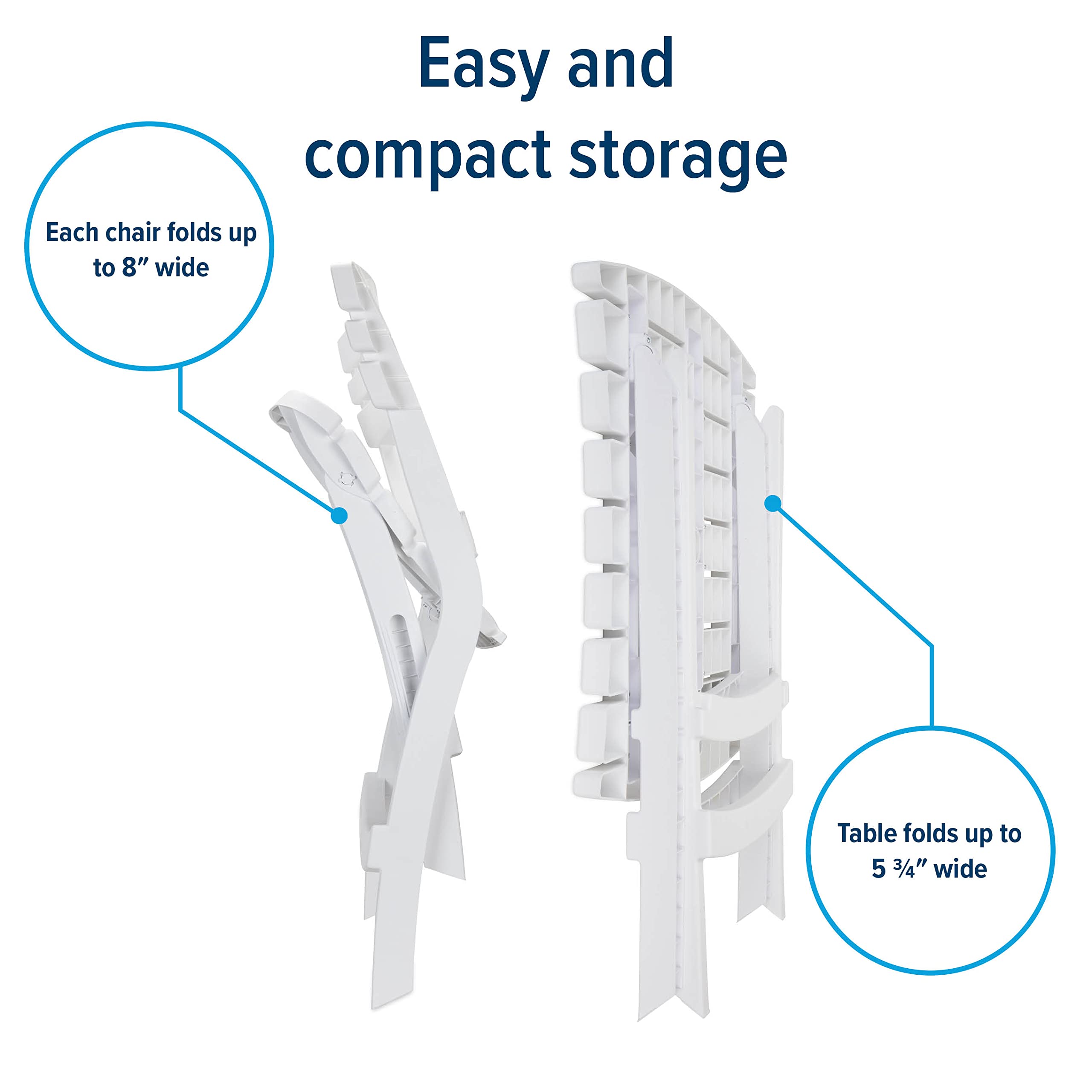 Camco Table and Chair Outdoor Set | Features Foldable Design for Compact RV Storage and Organization | Great for Camping, Events, Patios, and More | No-Tool Assembly | 3-Piece, White (51640)