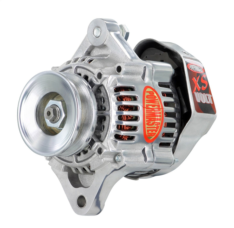 Alternator Powermaster 28164 (Denso Race 100mm Polish 75A XS Volt with 5.4" Mount), 1 Pack