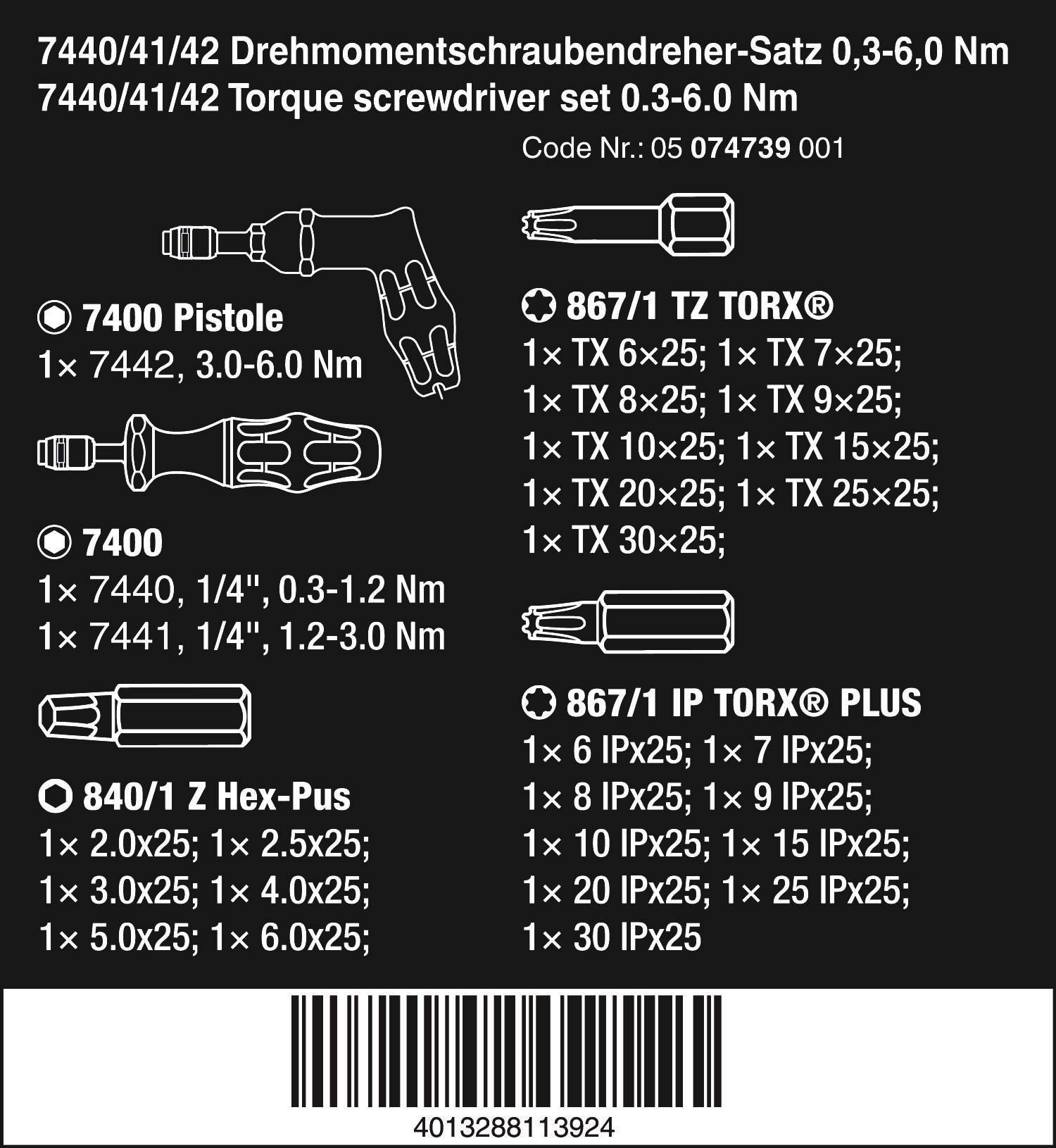 Wera - 5074739001 Torque Screwdriver Kraftform 7440/41/42 0.3-6.0 Nm and Bit Set, 27-Piece