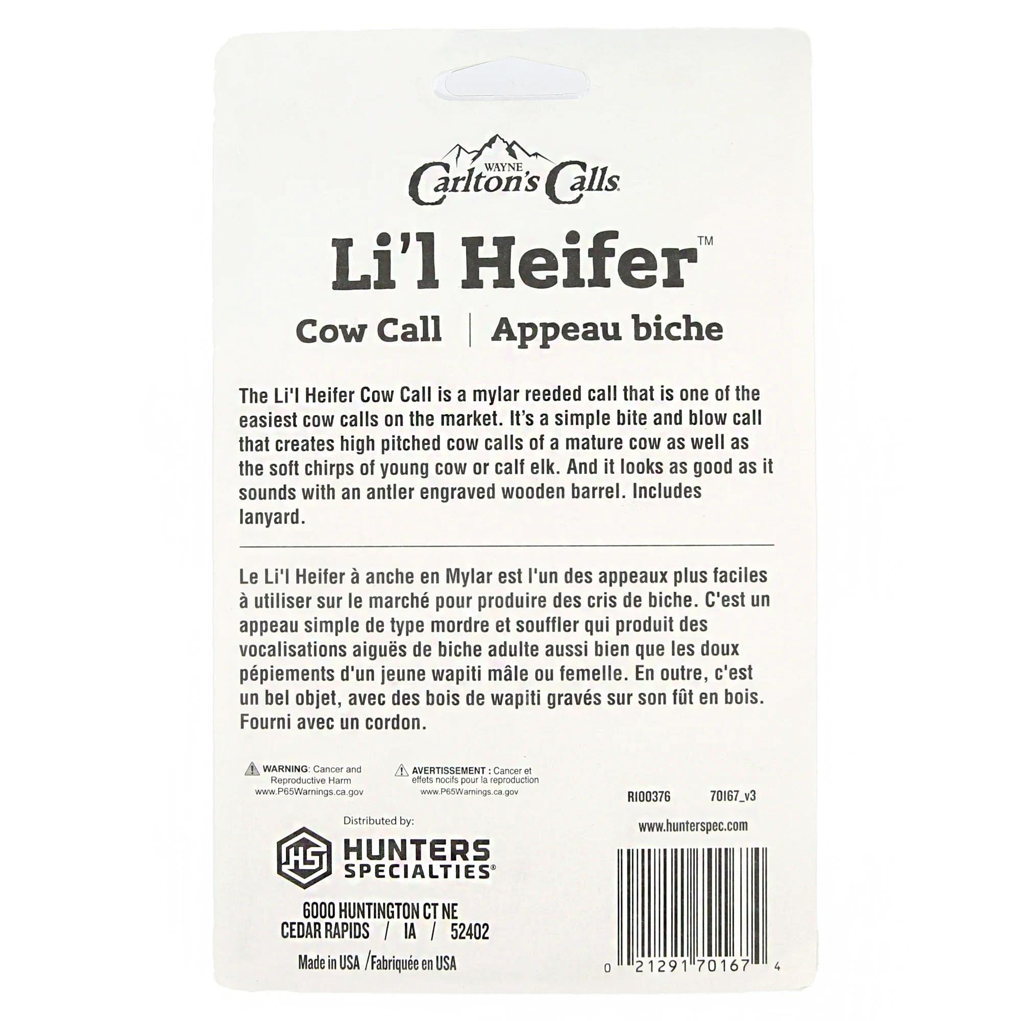Li'l Heifer Cow Call Hunters Specialties - Easy-to-Use Pinch-Reed Realistic Cow Moos & Bleats Sounds Elk Call (Lanyard Included)