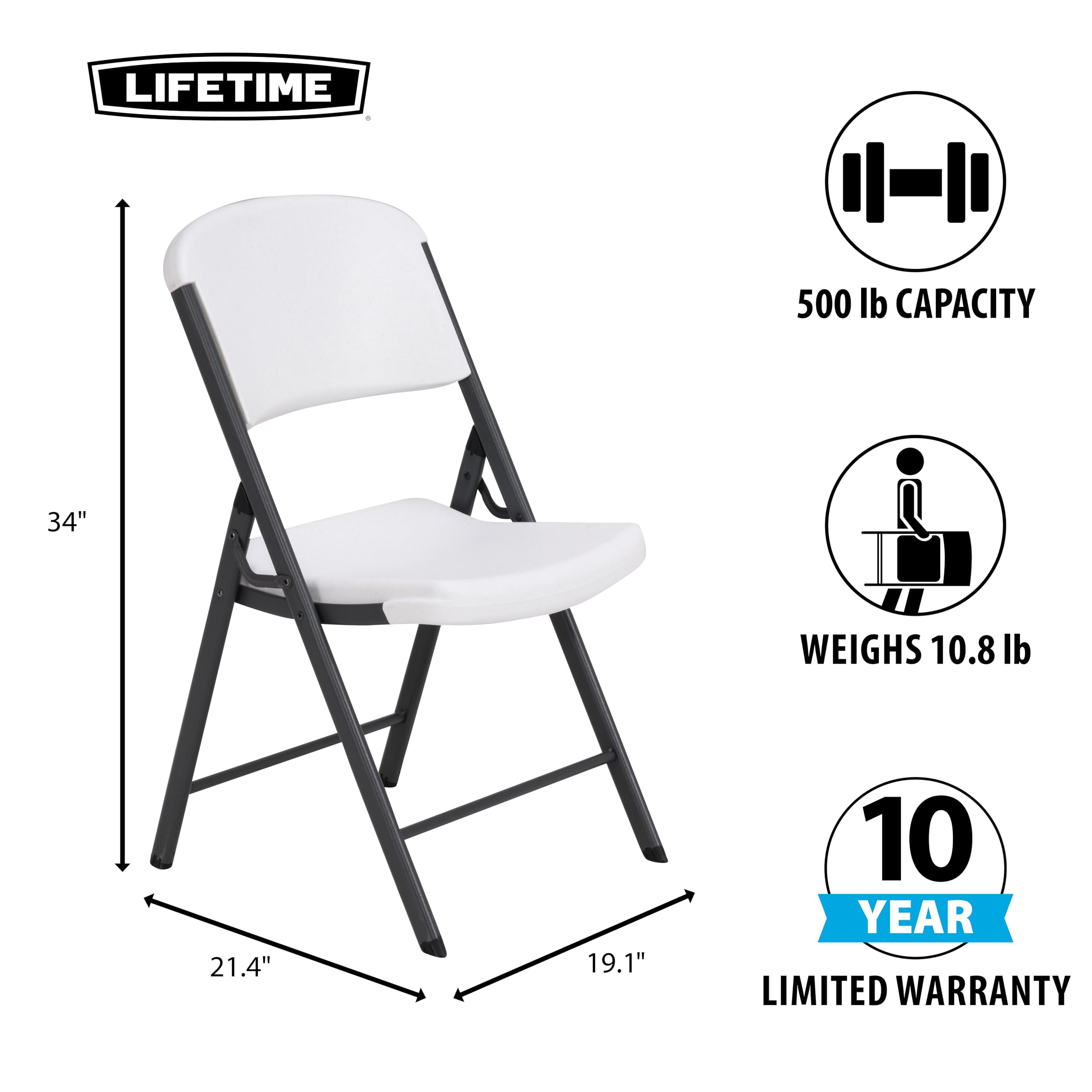Commercial Grade LIFETIME Folding Chair, 4 Pack, White Granite
