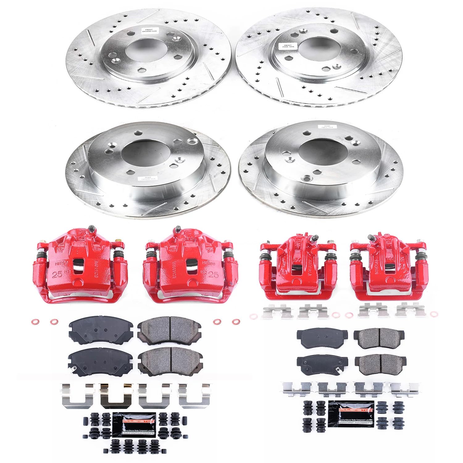 Power Stop Z23 Evolution Sport Brake Upgrade Kit Front & Rear with Powder Coated Calipers For Hyundai Sonata 2006-2008, Kia Optima 2007-2010 [Model Specific]