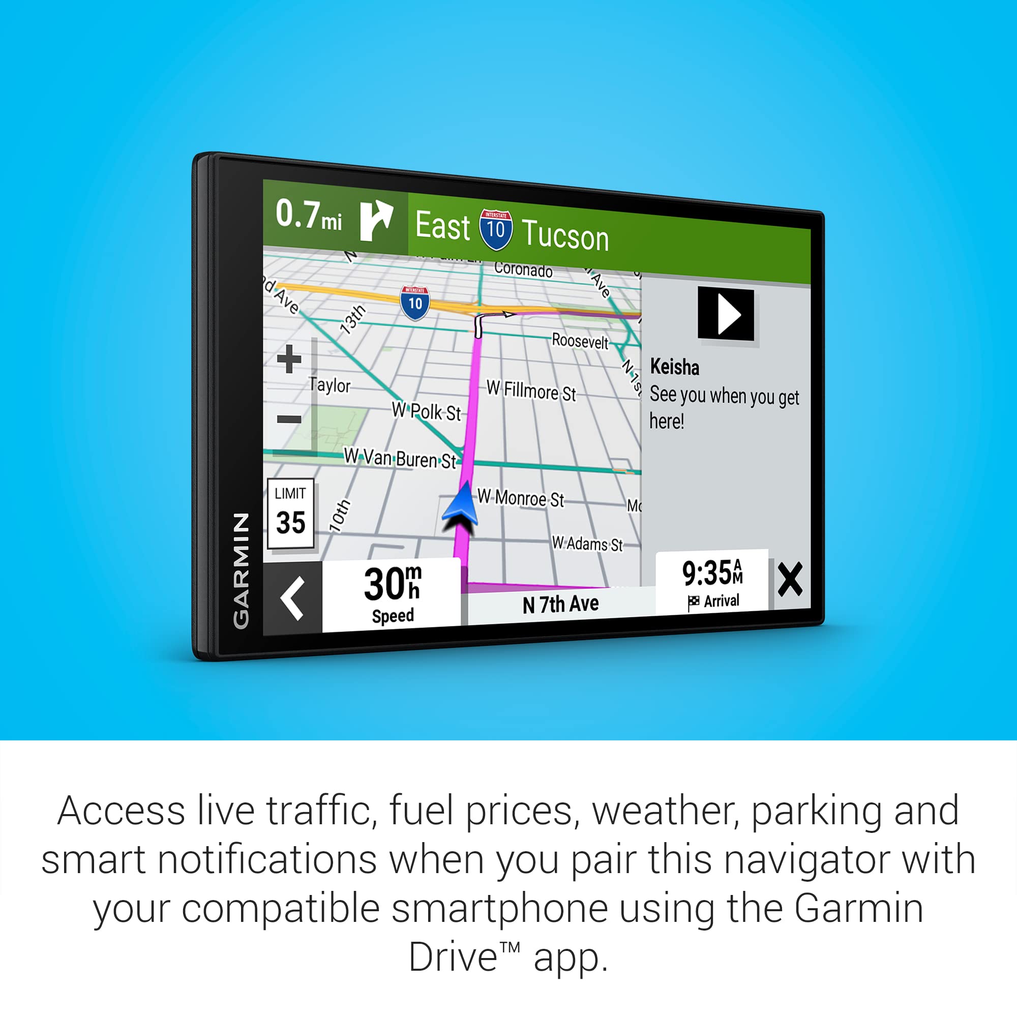 DriveSmart Garmin 76, 7-inch Car GPS Navigator with Bright, Crisp High-Resolution Maps and Garmin Voice Assist