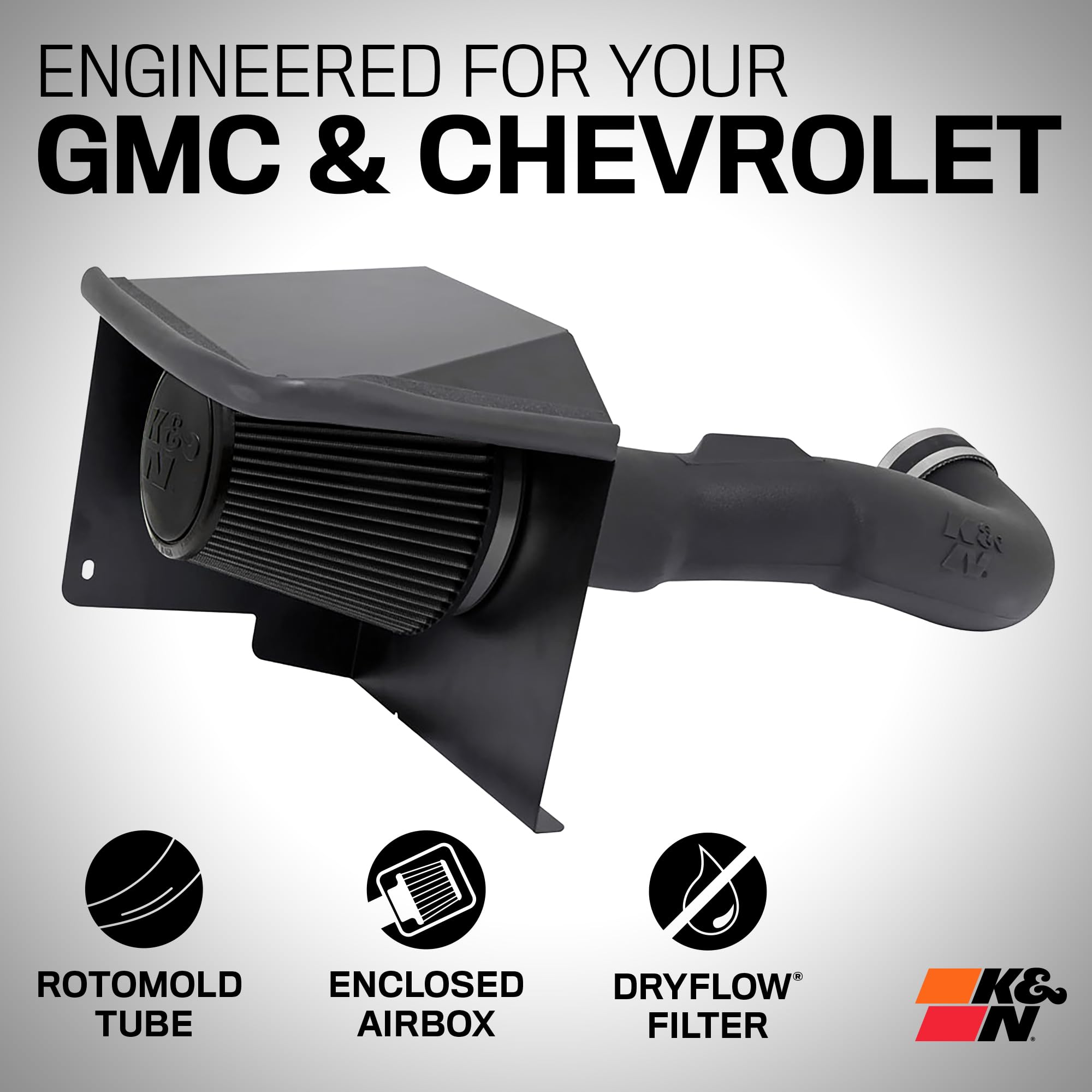 Cold Air Intake System K&N: Dry-Flow Air Filter, Increase Performance & Towing: Compatible with 2009-2014 Chevy/GMC/Cadillac Silverado, Suburban, Tahoe, Sierra, Yukon, Escalade, Avalanche, 30-3070