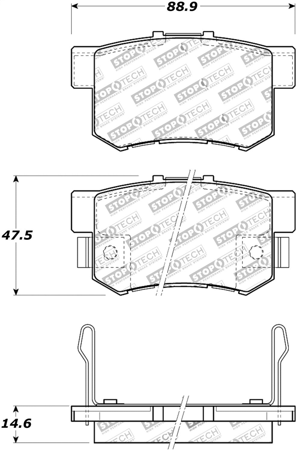Rear StopTech 308.05360 Brake Pads with Shims and Hardware Street