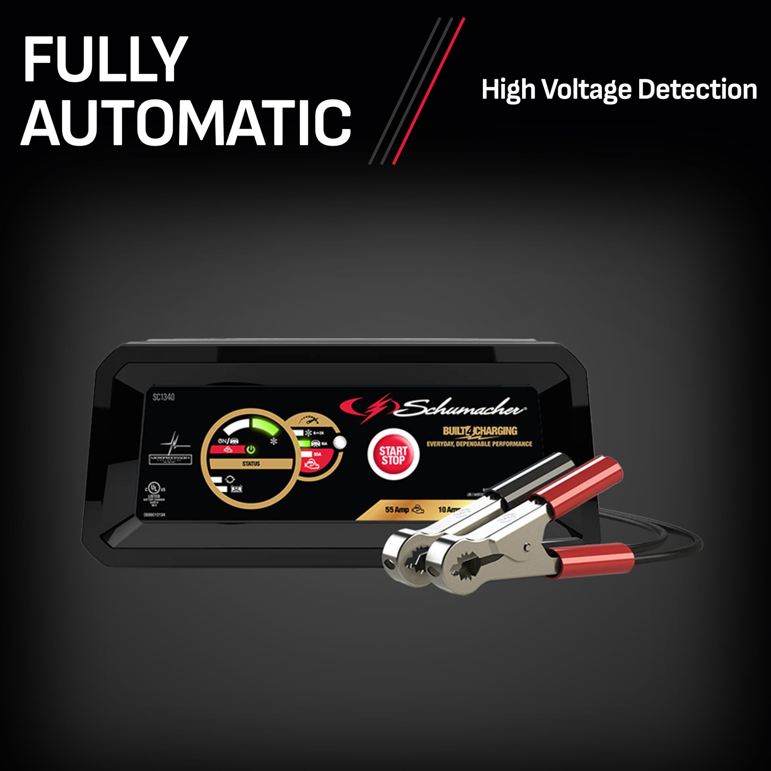 6A Schumacher Electric Car Battery Charger and 55A Engine Starter, 4-in-1 Solution, Maintainer, 10A Boost, for 6V/12V Power Sport, Automotive, and Marine Batteries, SC1340