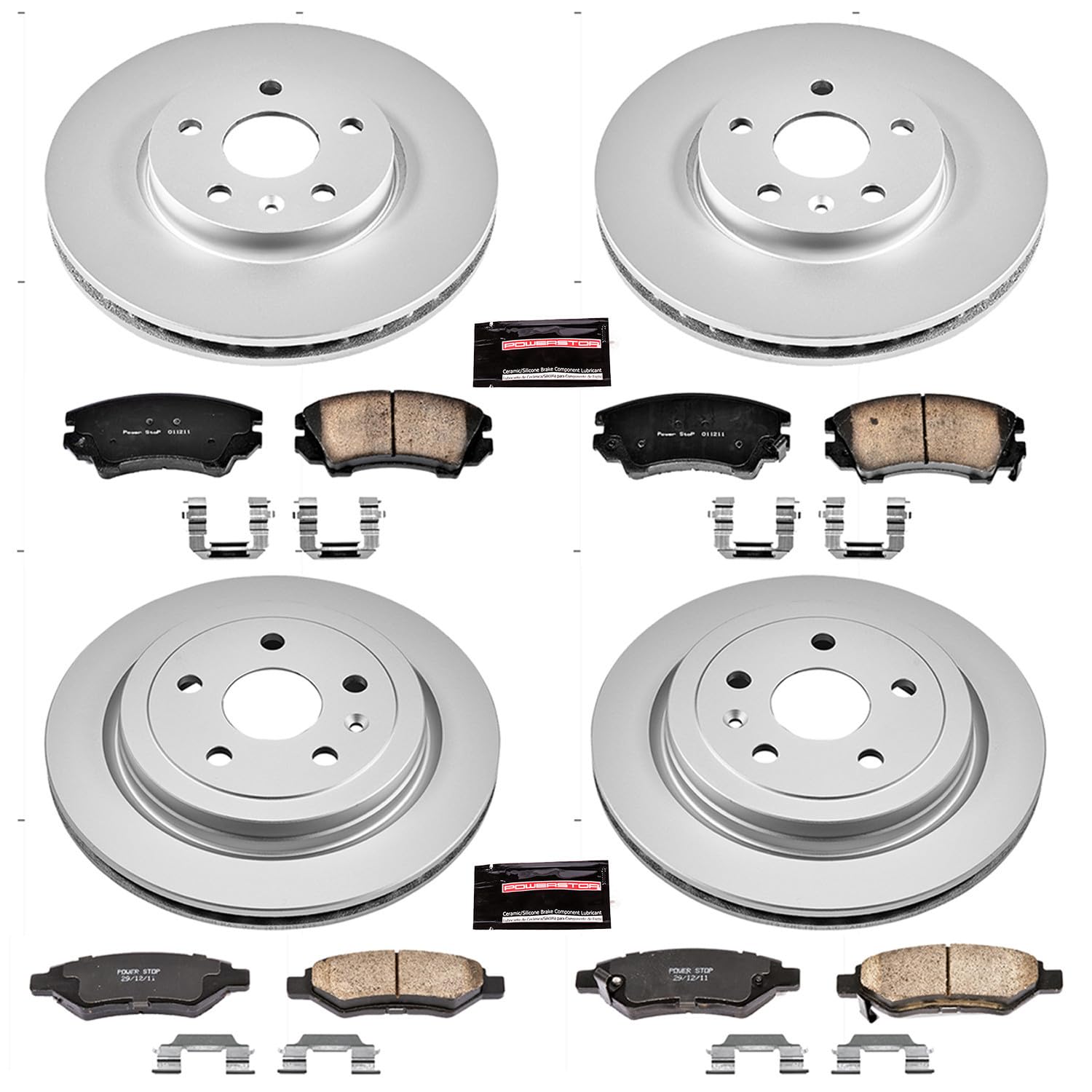 Power Stop Coated CRK2816 Brake Rotor & Ceramic Brake Pads- front & rear For Chevrolet Camaro 2010-2015 [Model Specific]