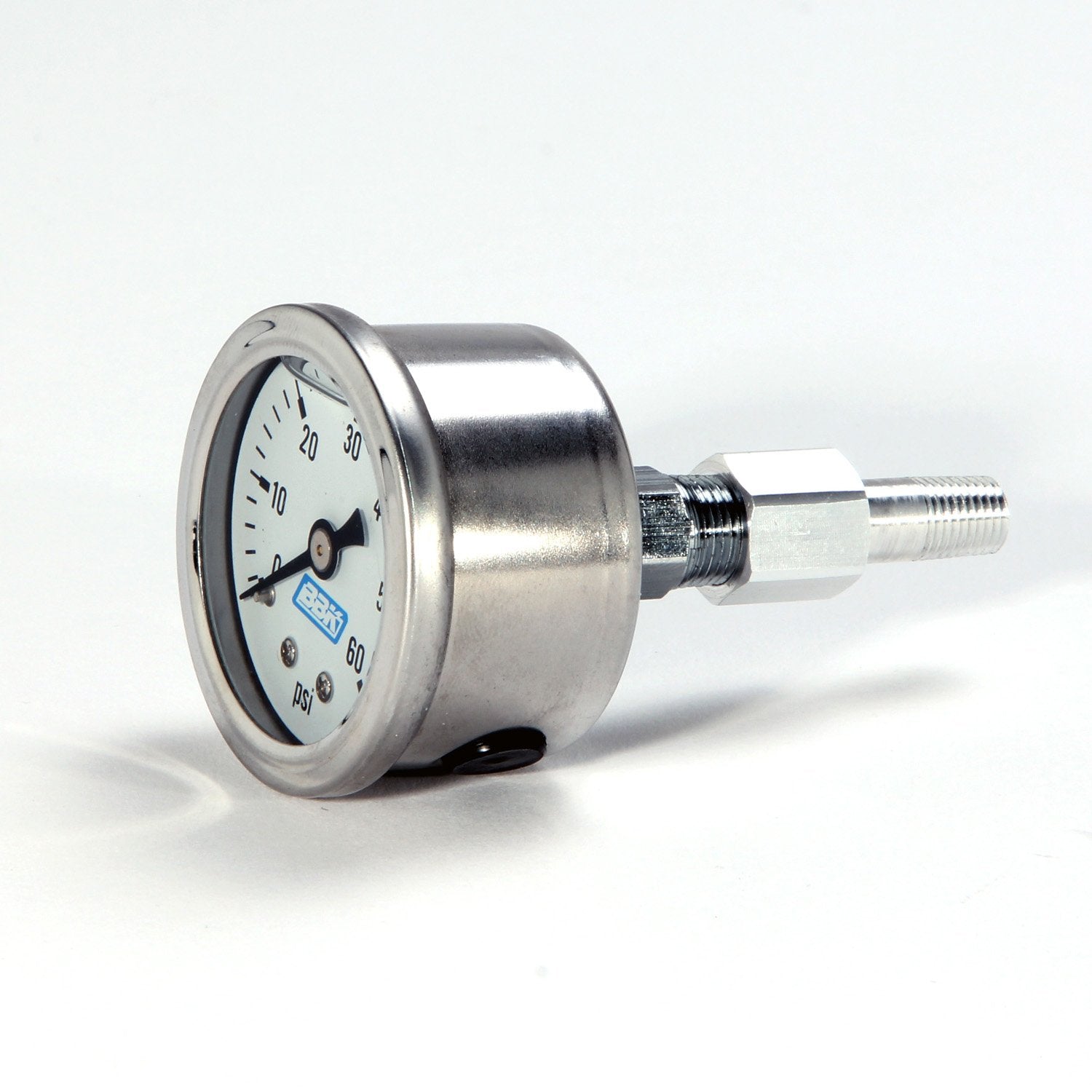 Fuel Pressure Gauge BBK Performance 1617 - Liquid Filled With Fuel Rail Adapter for Fuel Injected Ford Mustang 5.0L - 0-60PSI