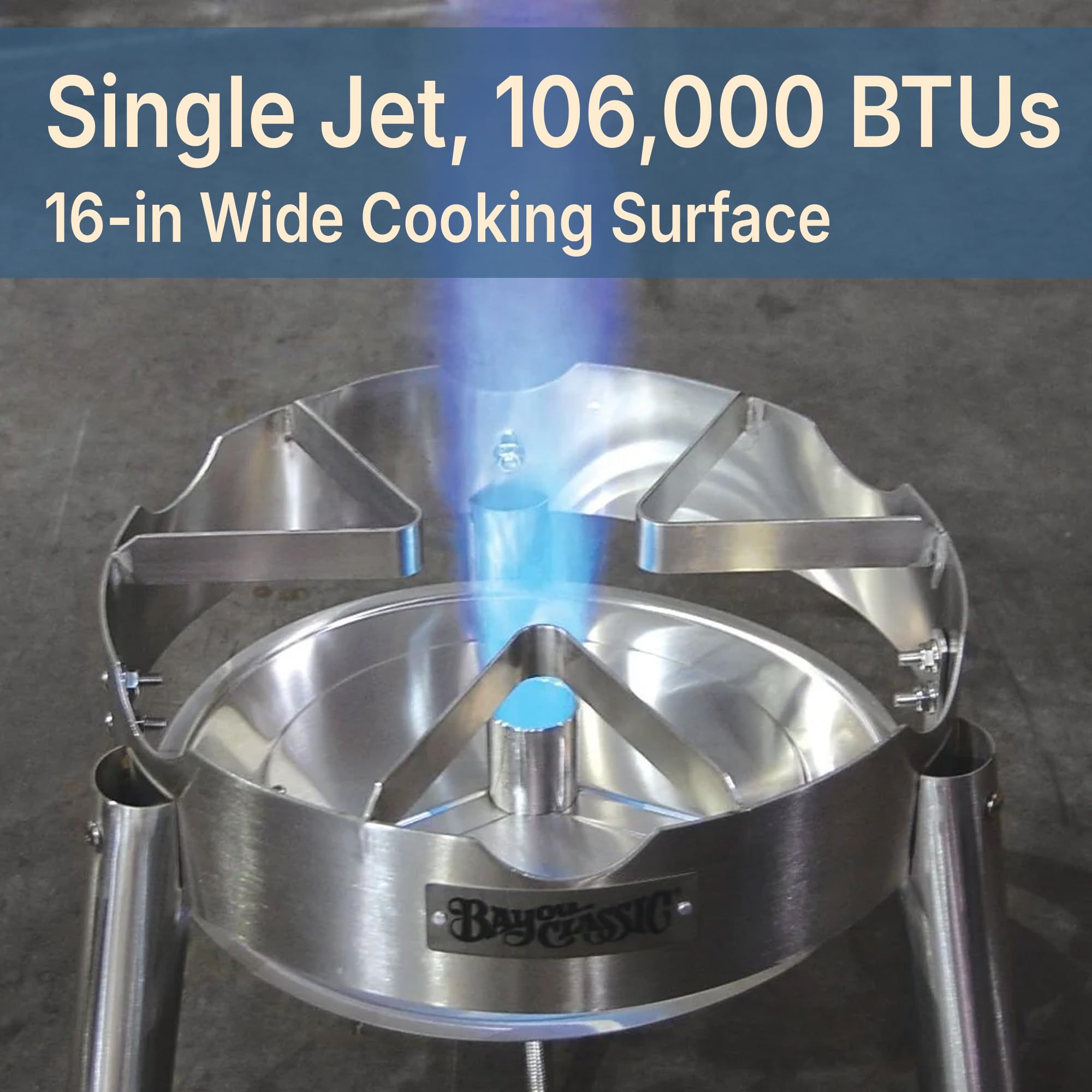 KDS-182 Bayou Classic Stainless Steel Boiler Cooker Kit Features 82-qt Stainless Boiler with Lid, Boil Basket with Helper Handle, Single Jet 106,000 BTU Burner, 10-psi Pre-Set Regulator and 60-in Hose