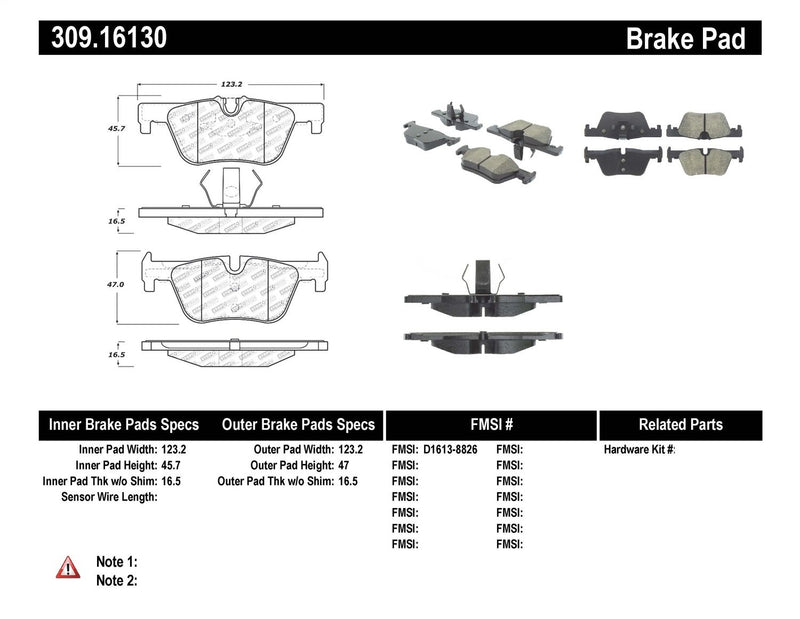 Sport Brake Pads StopTech 309.16130 with Shims and Hardware