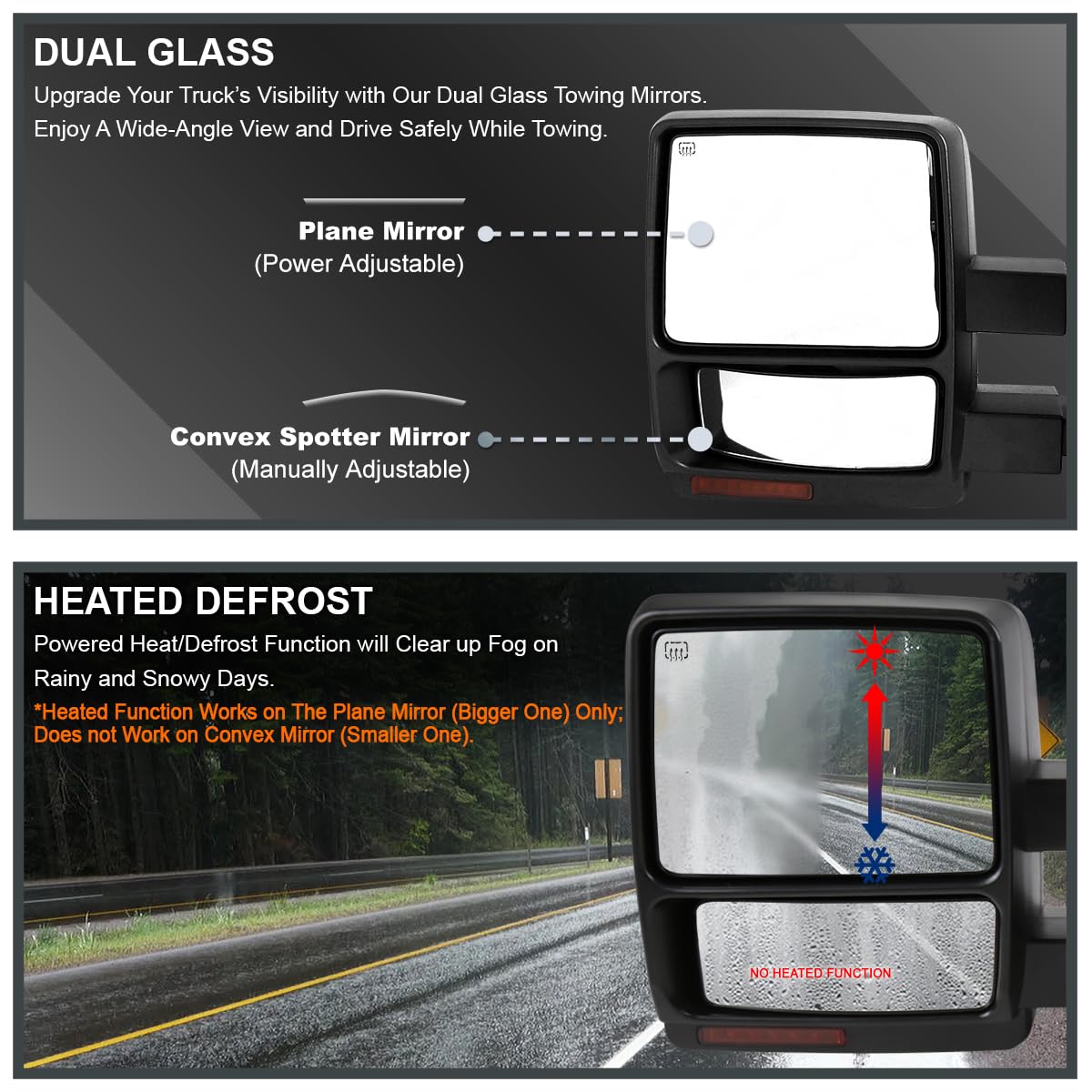 Power Spec-D Tuning Heated Towing Mirrors w/LED Puddle & Signal Compatible with 2007-2014 Ford F150 F-150 Pickup Left + Right Pair