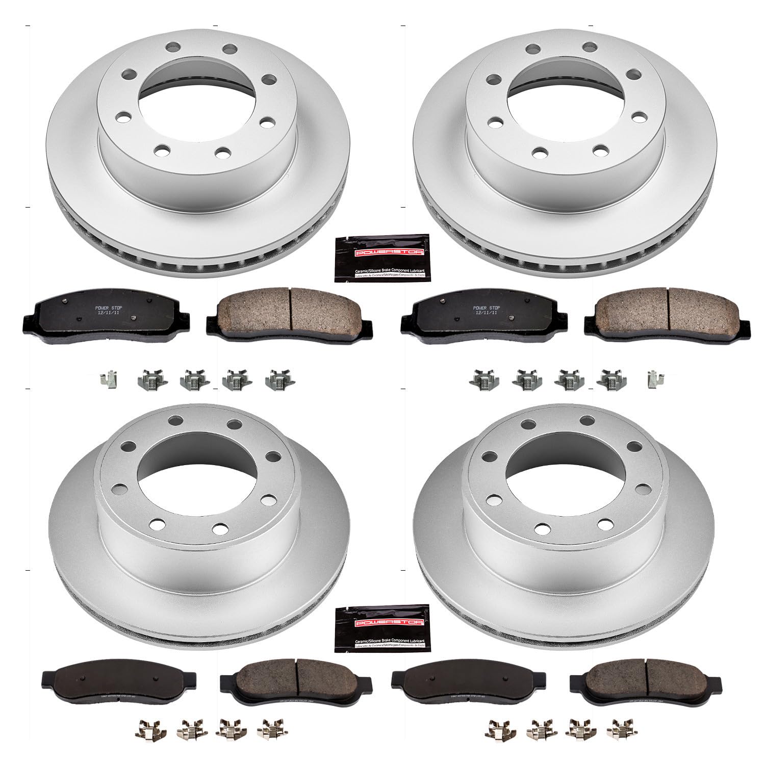 Power Stop Coated Brake Rotor & CRK5459 Ceramic Brake Pads - Front & Rear For Ford F - 250 Super Duty 2009-2010 [Vehicle Specific]