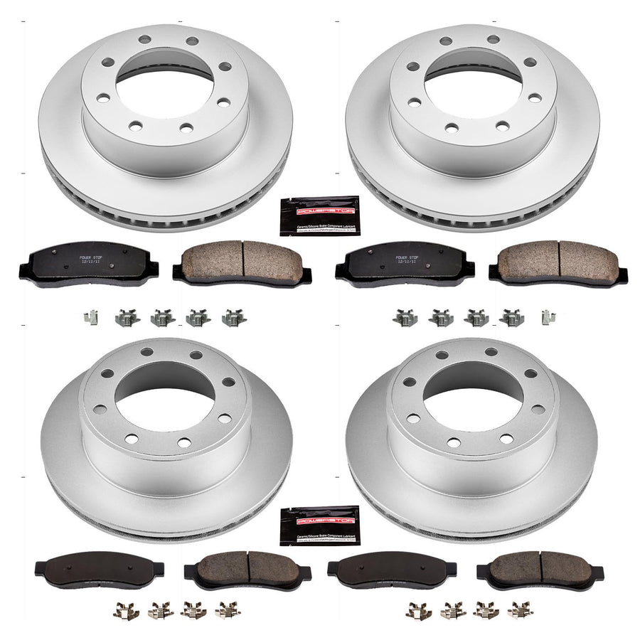 Power Stop Coated Brake Rotor & CRK5459 Ceramic Brake Pads - Front & Rear For Ford F - 250 Super Duty 2009-2010 [Vehicle Specific]