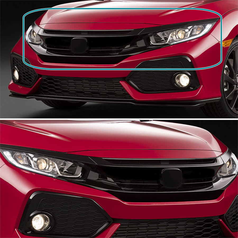 Front Hood Grille+Eyelid Spec-D Tuning Compatible with 2016-2018 Honda Civic 10th Gen FK8 Coupe Sedan