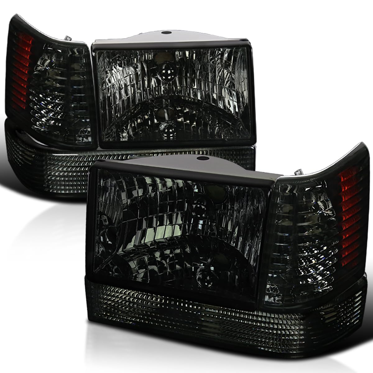 Smoke Headlights + Bumper Lights + Corner Lamps SPEC-D TUNING Compatible with 1993-1996 Jeep Grand Cherokee, Left + Right Pair Headlamps Assembly