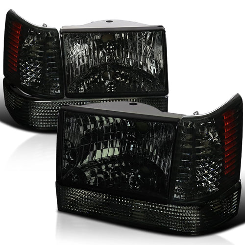 Smoke Headlights + Bumper Lights + Corner Lamps SPEC-D TUNING Compatible with 1993-1996 Jeep Grand Cherokee, Left + Right Pair Headlamps Assembly