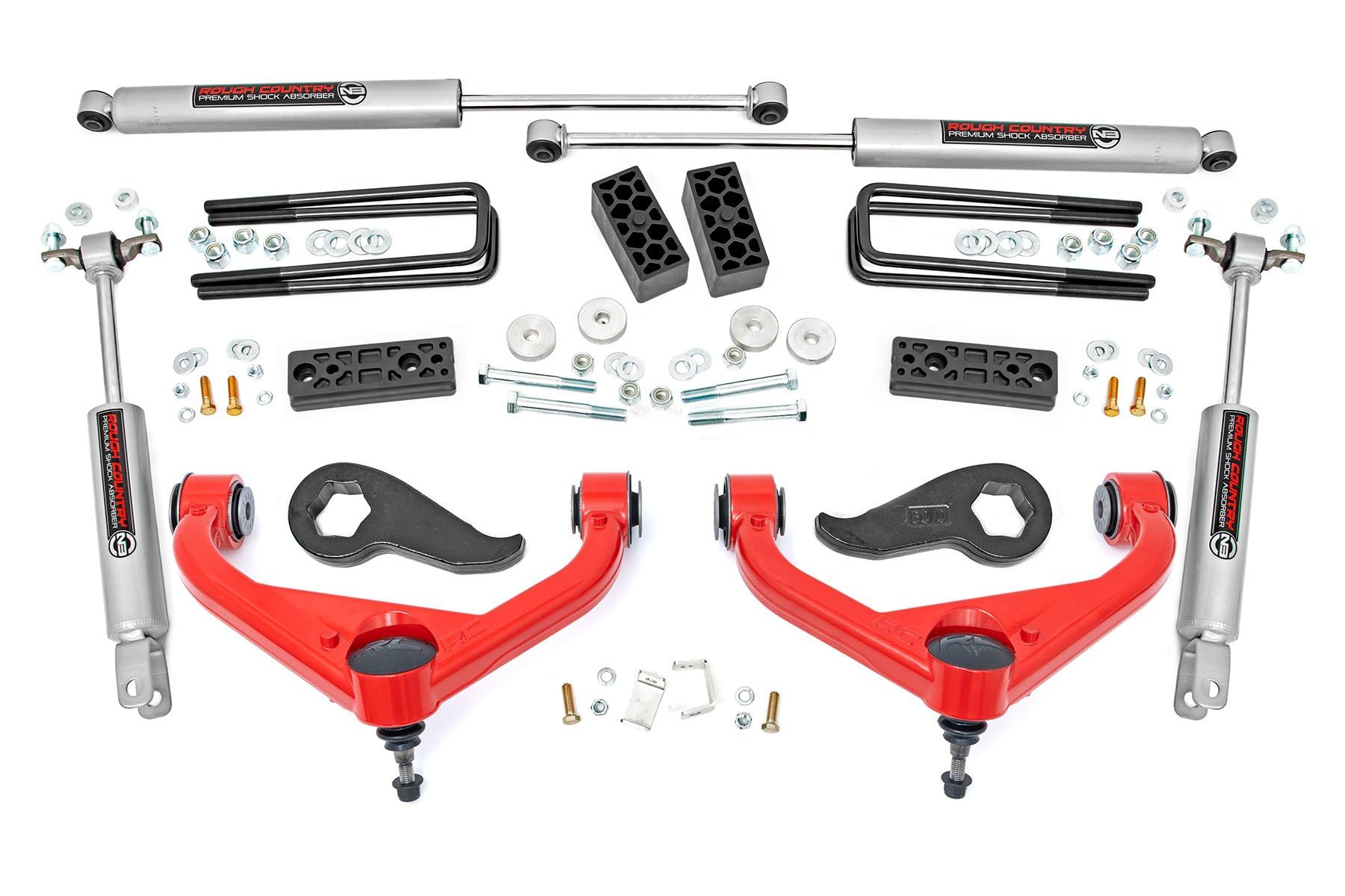 3" Rough Country Lift Kit with N3 Shocks for Chevy Silverado & GMC Sierra 3500HD (2020-2025) Dually - Red Control Arms