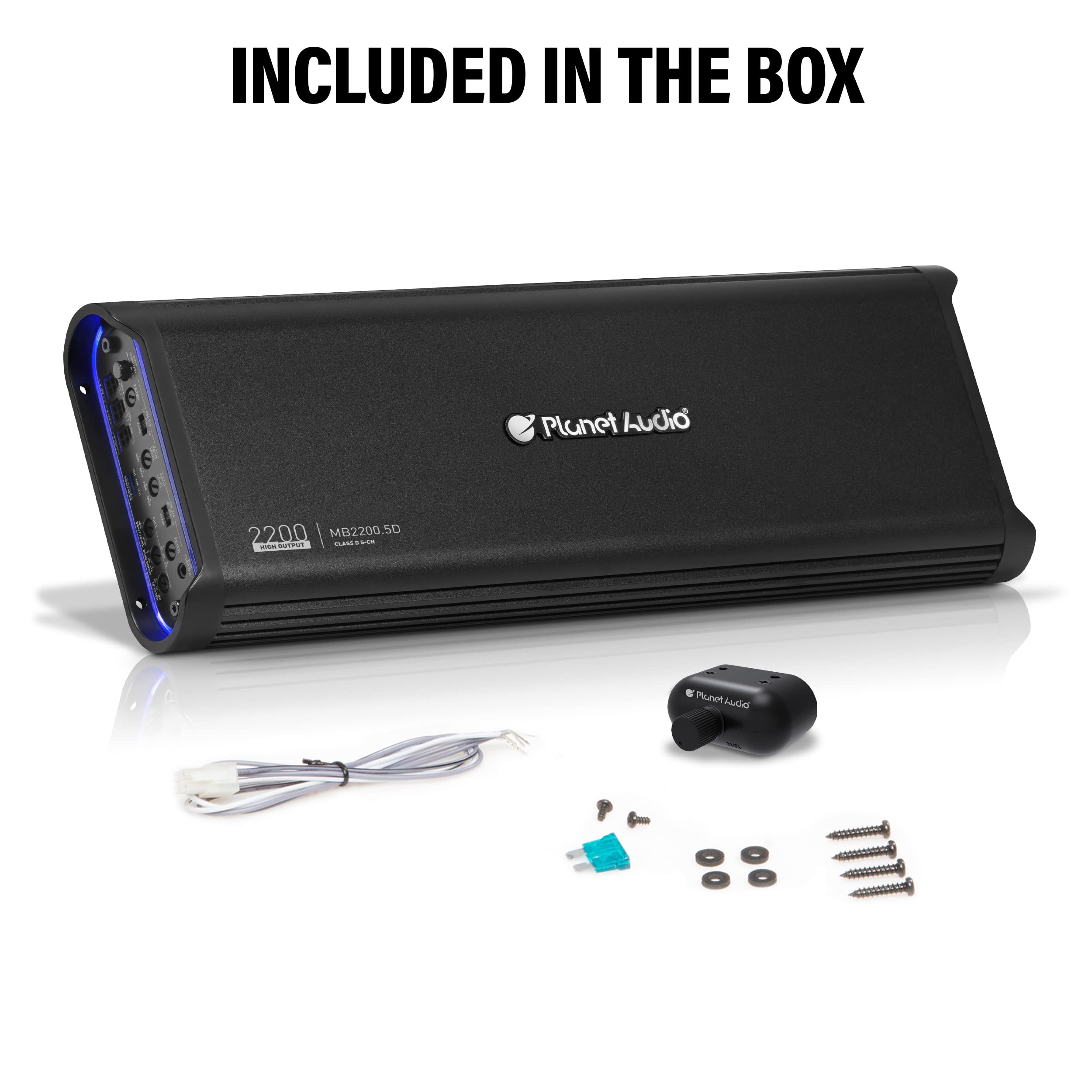 5 Channel Planet Audio MB2200.5D Car Amplifier - 2200 High Output, 2-8 Ohm Stable, Low/High Level Inputs, Low/High Pass Crossover, Bass for Subwoofer