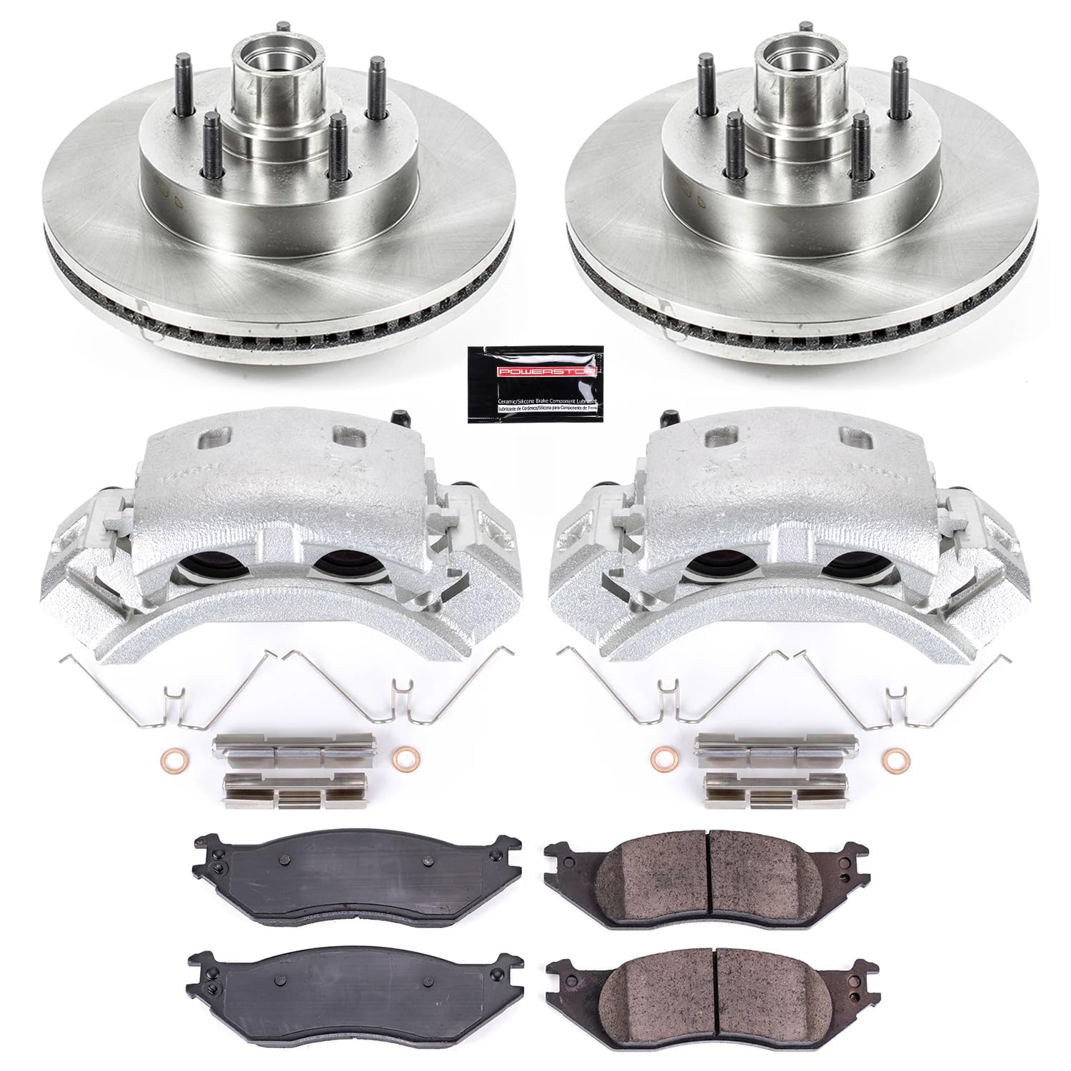 Power Stop KCOE4578 Replacement Autospecialty Front Caliper Kit-Rotors, Ceramic Brake Pads, Calipers For Ford E-150 2004-2006, Ford E-150 Club Wagon 2004-2005 [Model Specific]