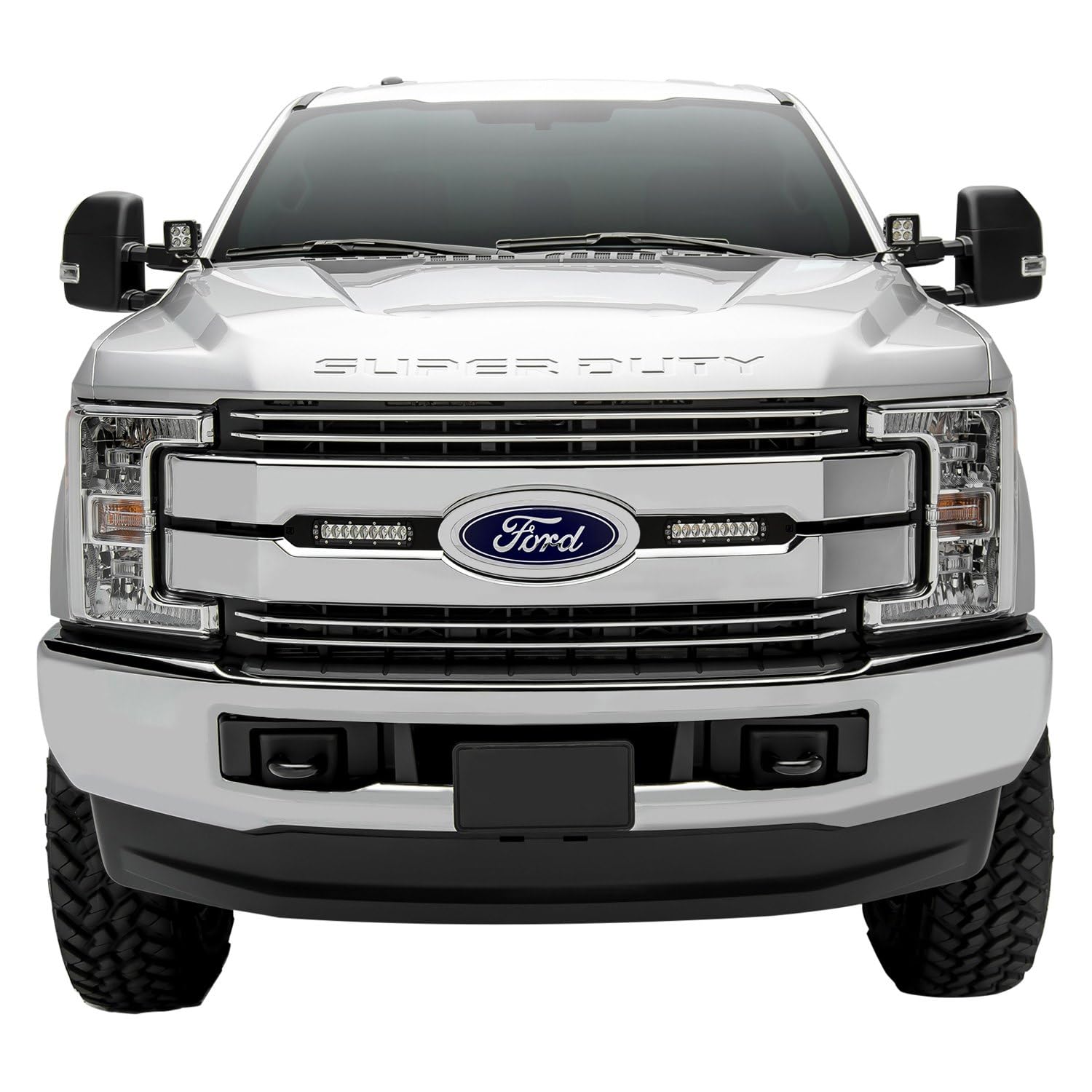 Ford Super Duty 2017-2019 Lariat, King Ranch OEM Grille LED Kit with (2) 6 Inch LED Straight Single Row Slim Light Bars - PN #Z415471-KIT