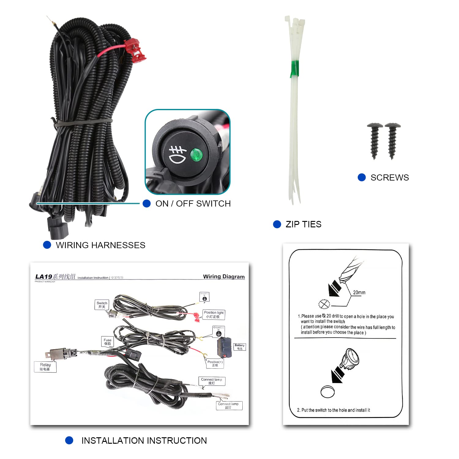 Fog Light Spec-D Tuning Clear Lens with Universal Wiring and Switch Compatible with Chevrolet Chevy Traverse 2018