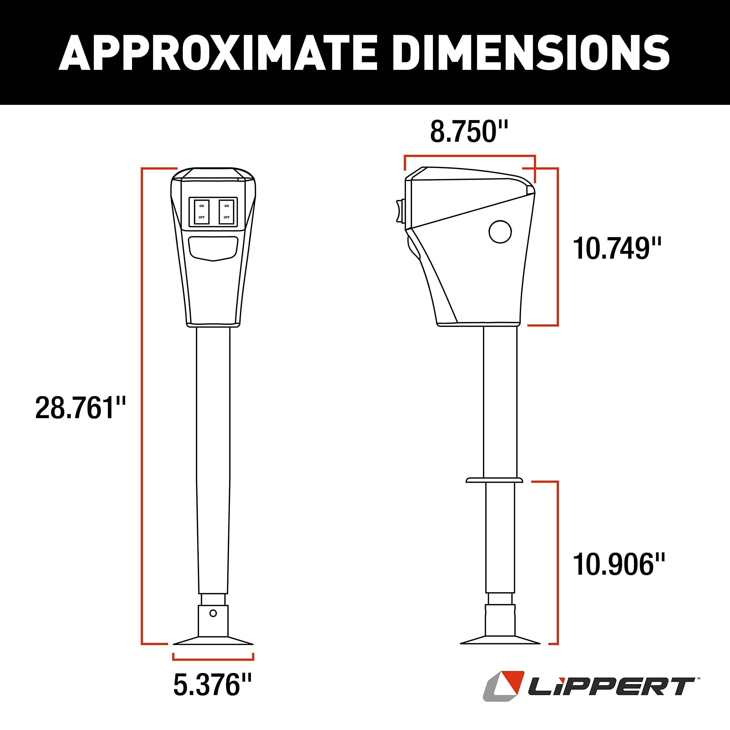 Power Tongue Jack Lippert Electric Trailer A-Frame, 3,500 lbs. 18-Inch Stroke, 5.4-Inch Foot Pad, Durable Textured Casing, Emergency Manual Crank Override, 10.75" Retracted, 28.75" Extended - 285318