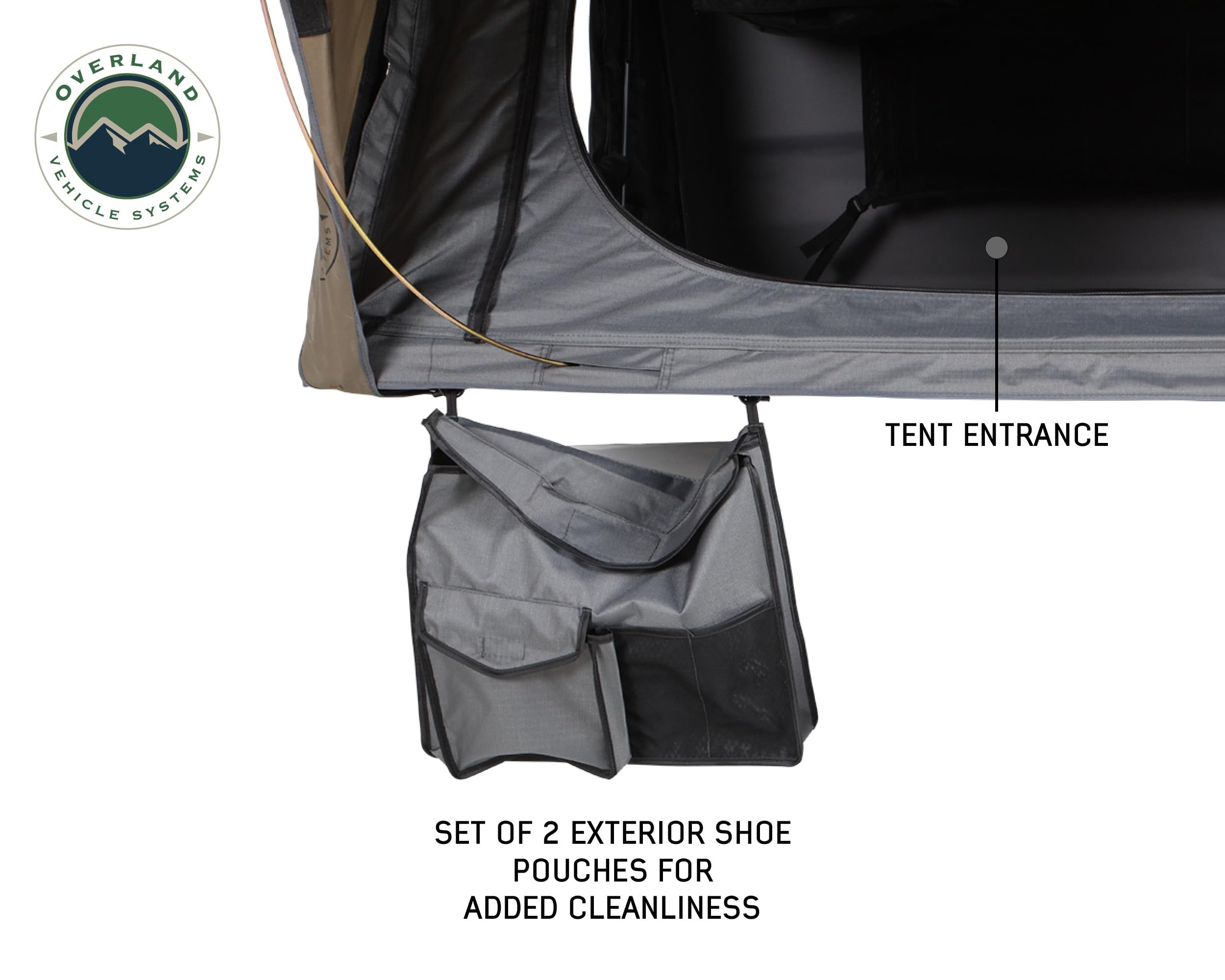 Overland Vehicle Systems Hard Shell Bushveld Clam Shell Roof Top Tent with Aluminum Base Dark Grey Body and Green Rainfly - 4 Person Tent - Four Seasons Ready